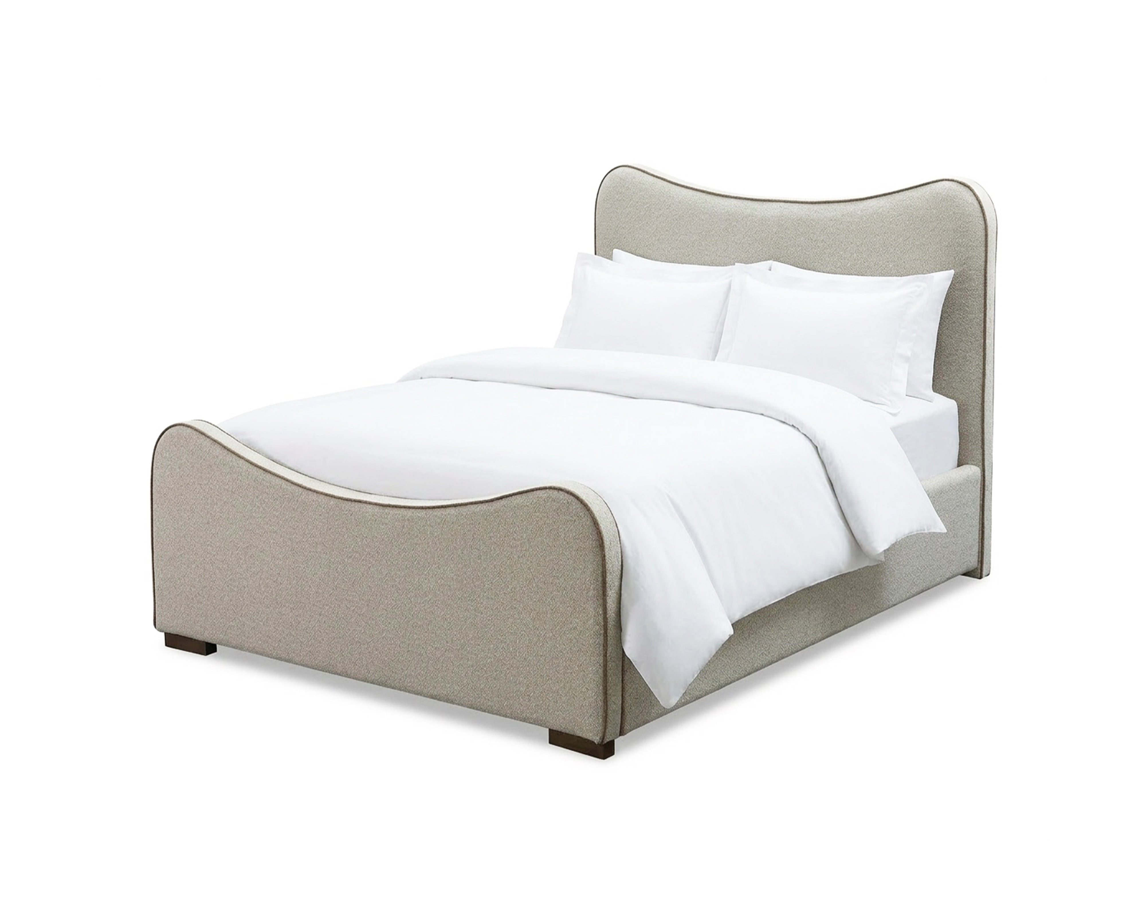 Caleta King Size Bed - Capela Sand with Capela Fennel Seed Piping | Dark Brown Solid Wood by Liang & Eimil