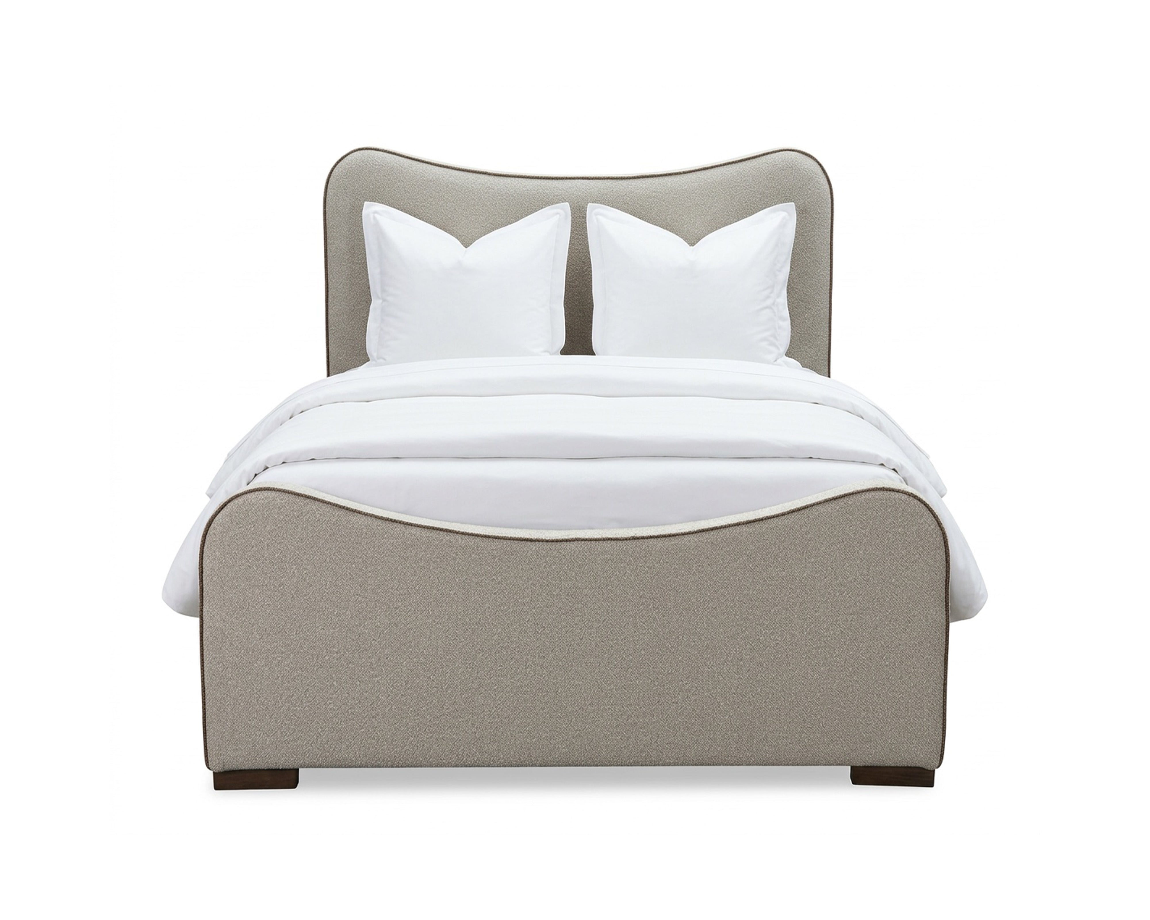 Caleta King Size Bed - Capela Sand with Capela Fennel Seed Piping | Dark Brown Solid Wood by Liang & Eimil