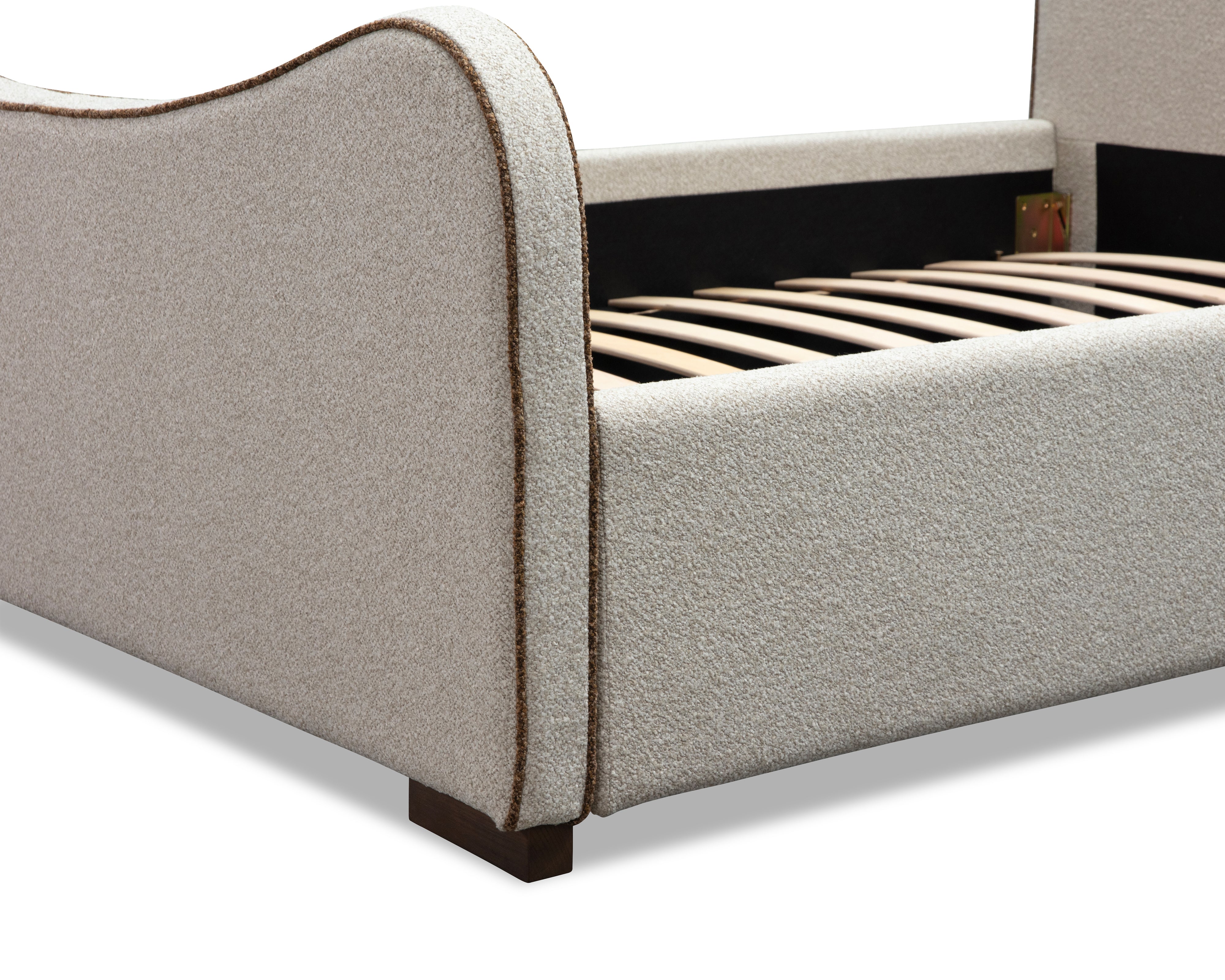 Caleta King Size Bed - Capela Sand with Capela Fennel Seed Piping | Dark Brown Solid Wood by Liang & Eimil