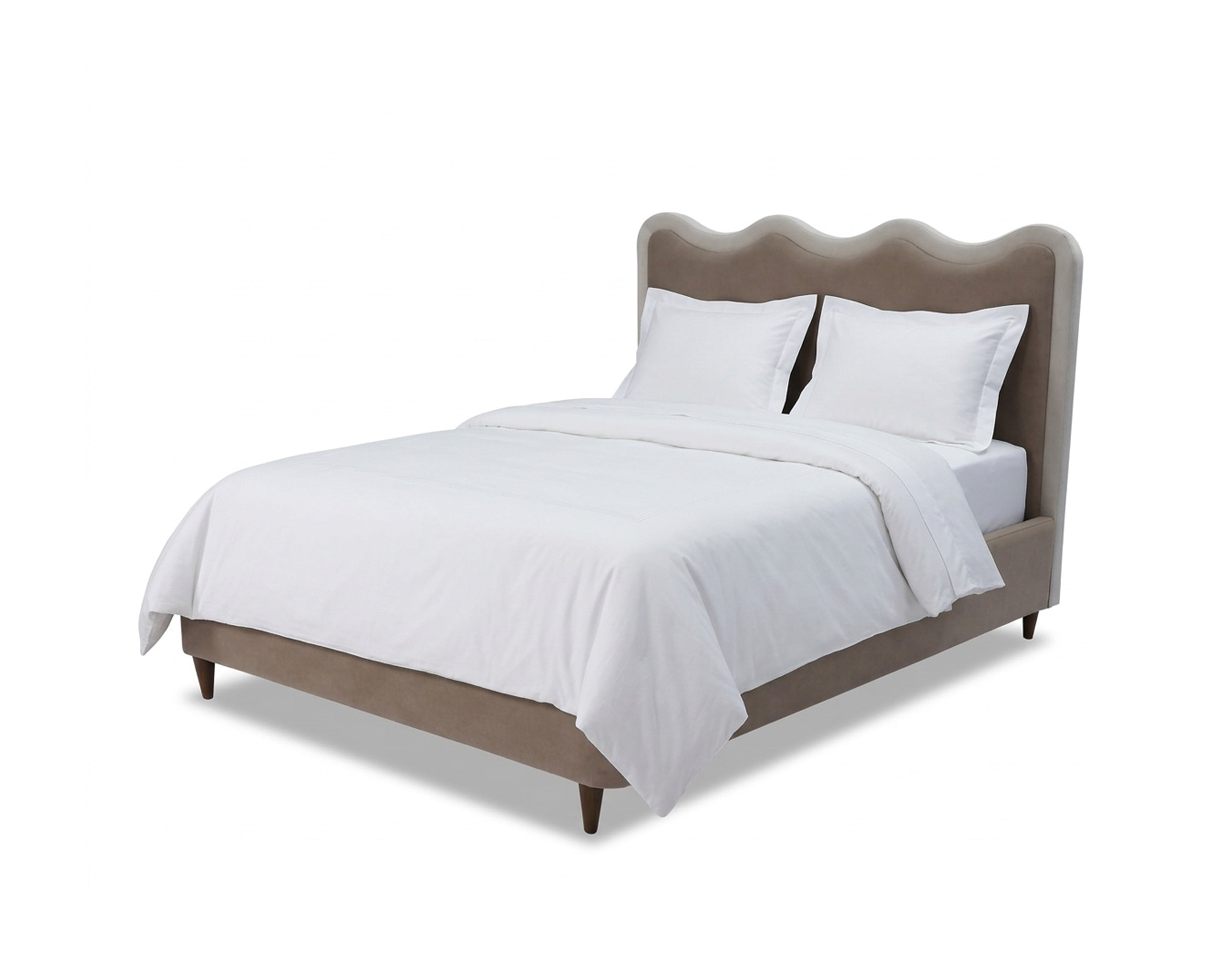 Palermo King Size Bed - Hopper Taupe with Hopper Cream Border | Dark Brown Solid Wood by Liang & Eimil