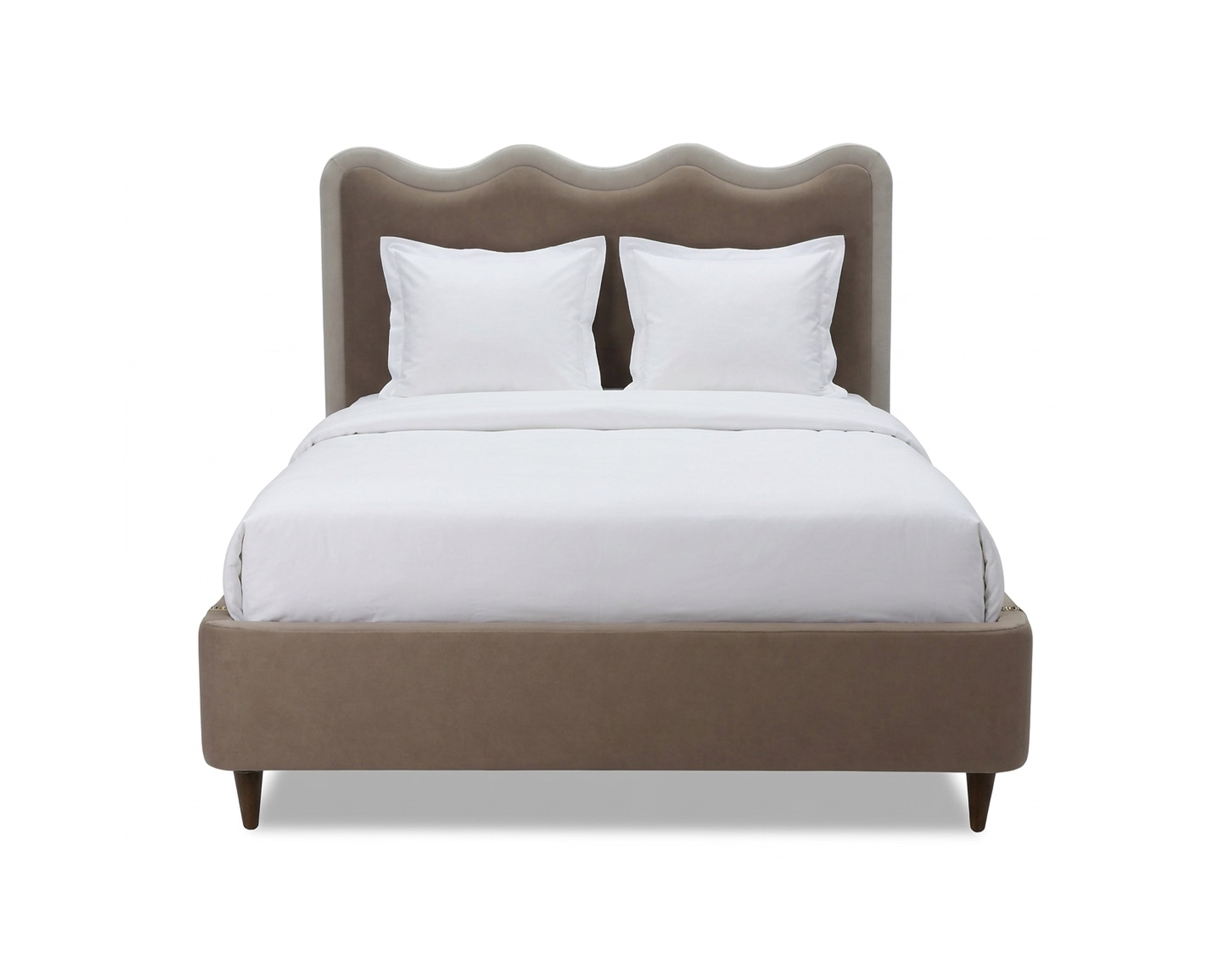 Palermo King Size Bed - Hopper Taupe with Hopper Cream Border | Dark Brown Solid Wood by Liang & Eimil
