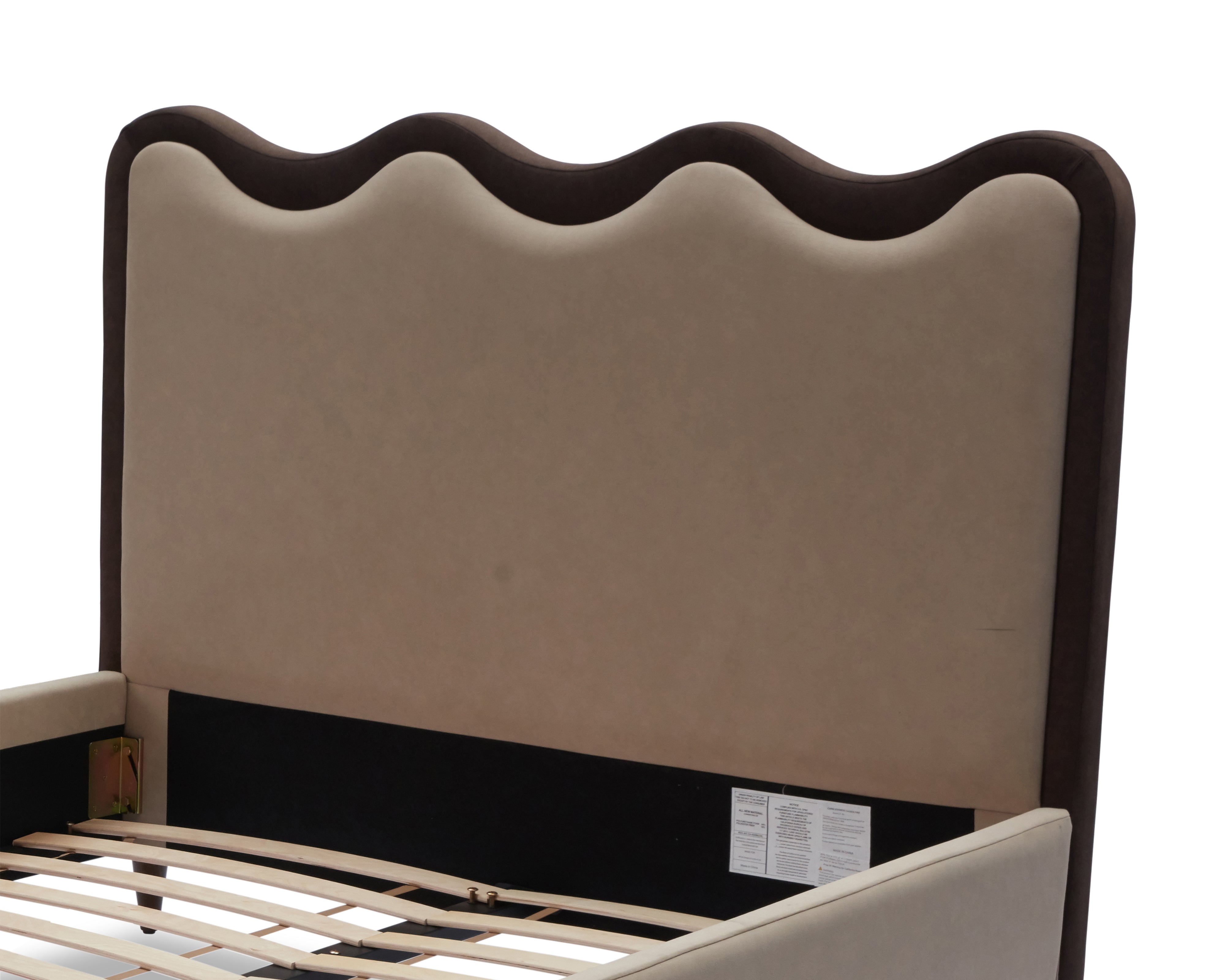 Palermo King Size Bed - Hopper Desert with Hopper Terra Border | Dark Brown Solid Wood by Liang & Eimil