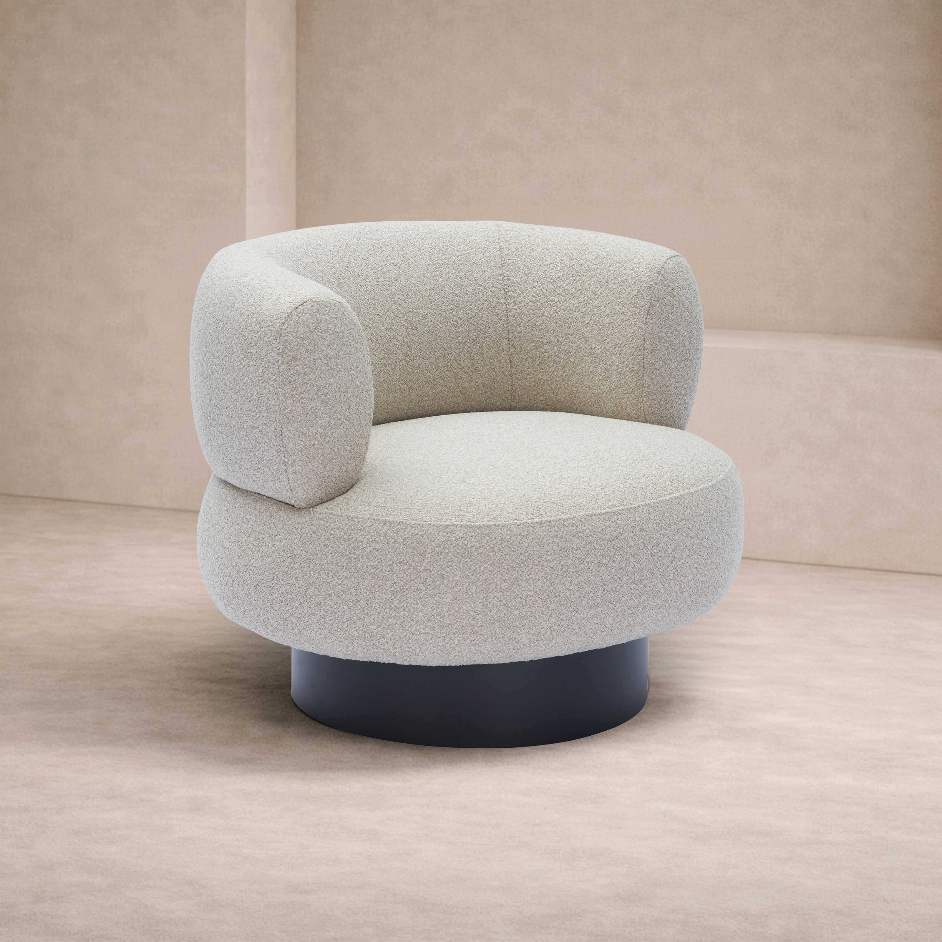 Redeo Swivel Occasional Chair - Capela Sand | Matt Black Metal by Liang & Eimil