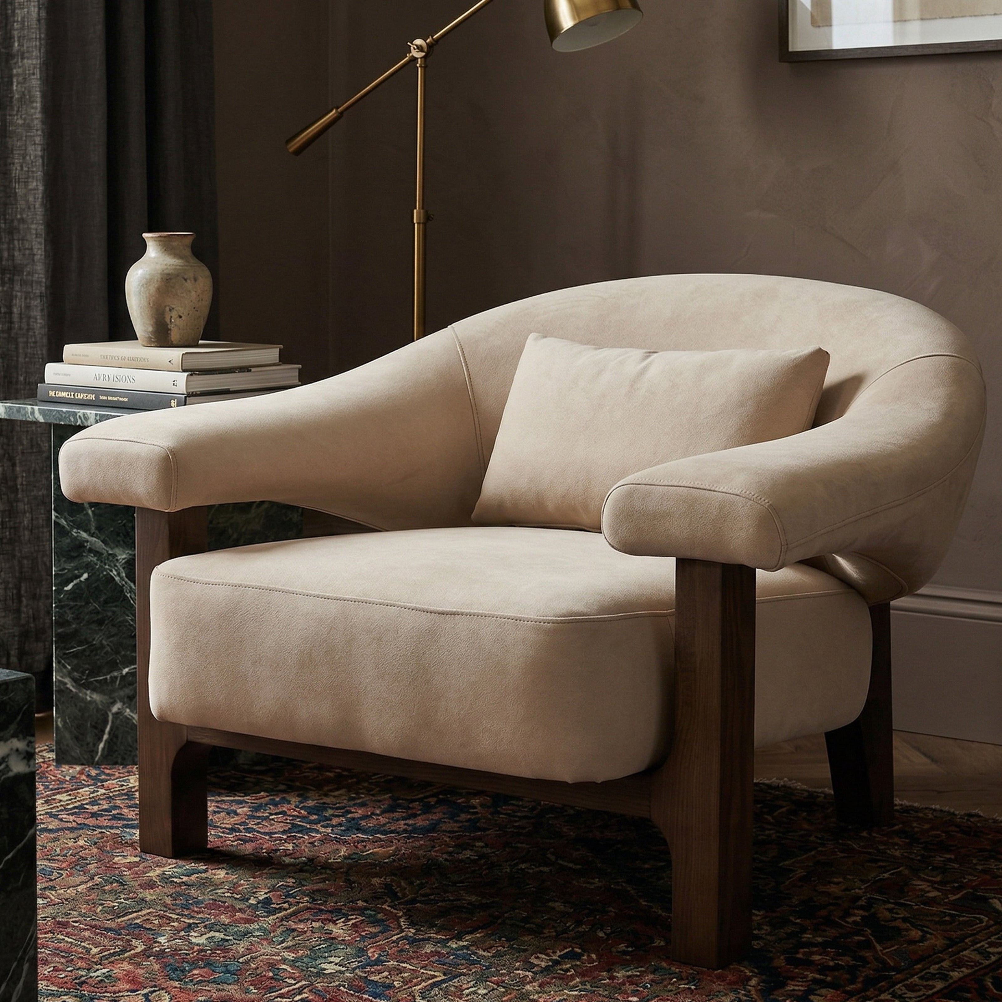 Riviera Occasional Chair - Hopper Desert | Dark Brown Solid Wood by Liang & Eimil