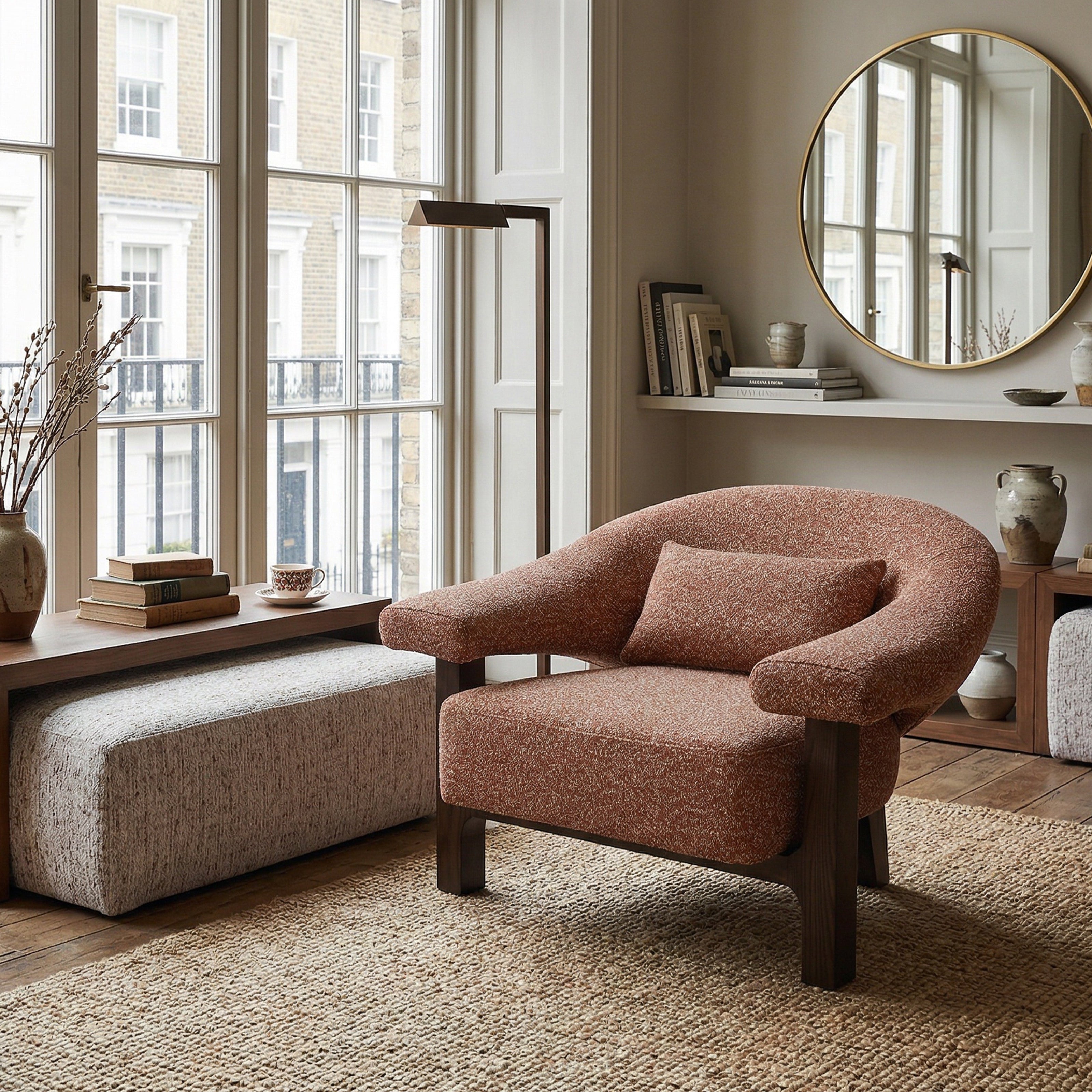 Riviera Occasional Chair - Capela Clay | Dark Brown Solid Wood by Liang & Eimil