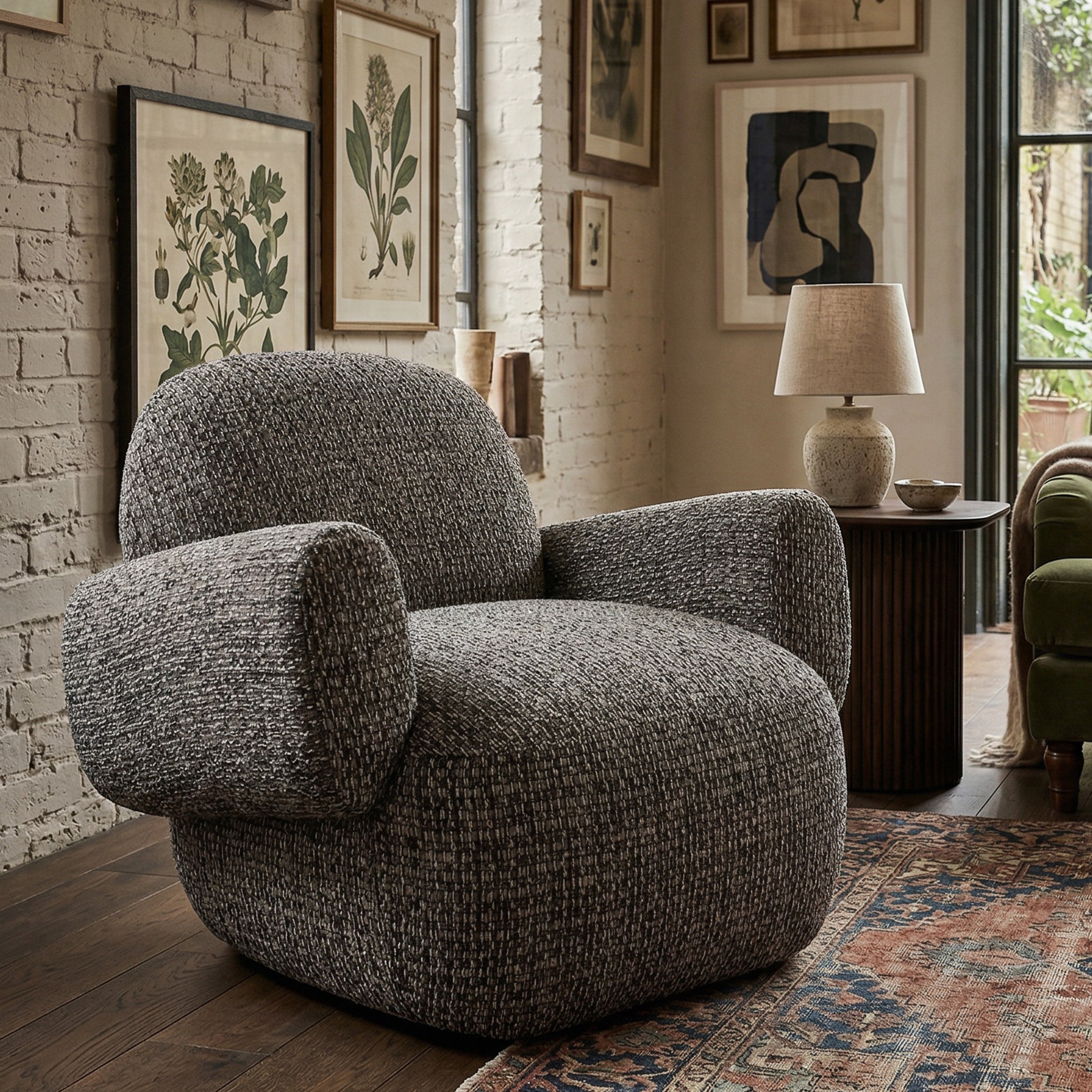 Bolton Swivel Occasional Chair - Tetru Terra | Matt Black Metal by Liang & Eimil