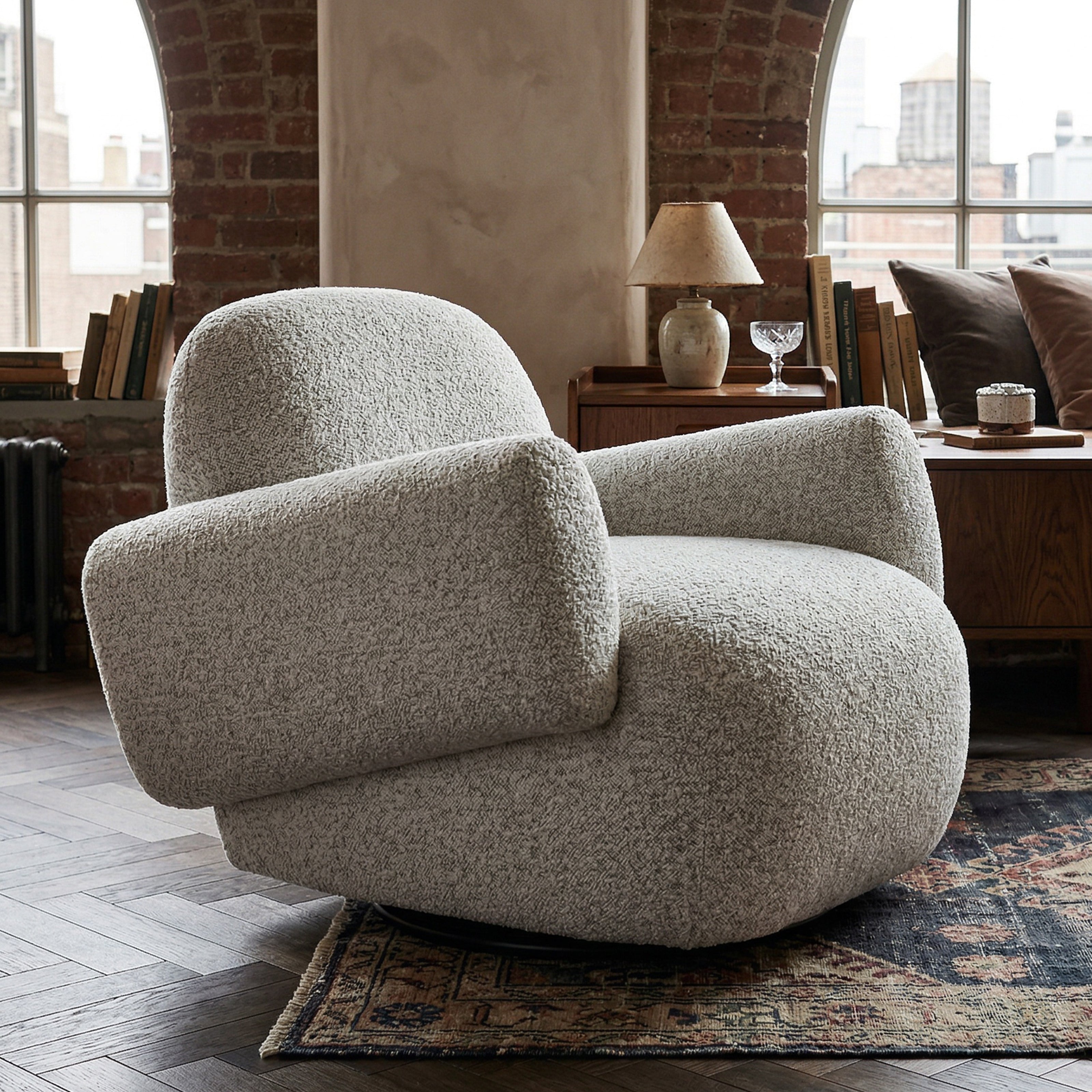 Bolton Swivel Occasional Chair - Ripley Grav | Matt Black Metal by Liang & Eimil