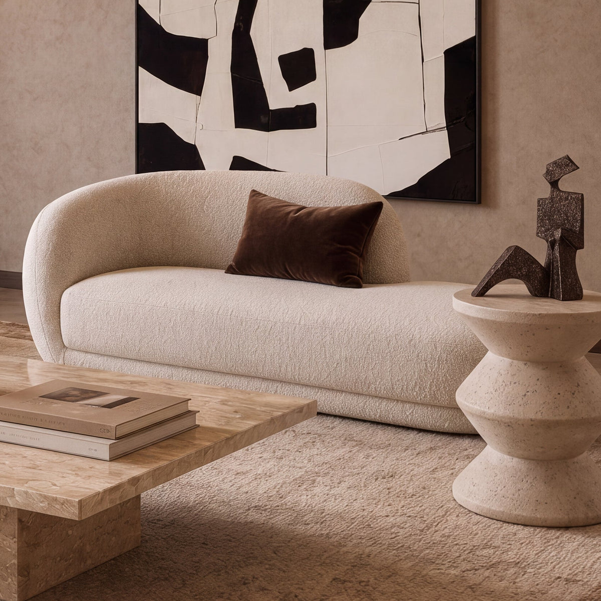Curva Sand Chenille Chaise Sofa Liang & Eimil