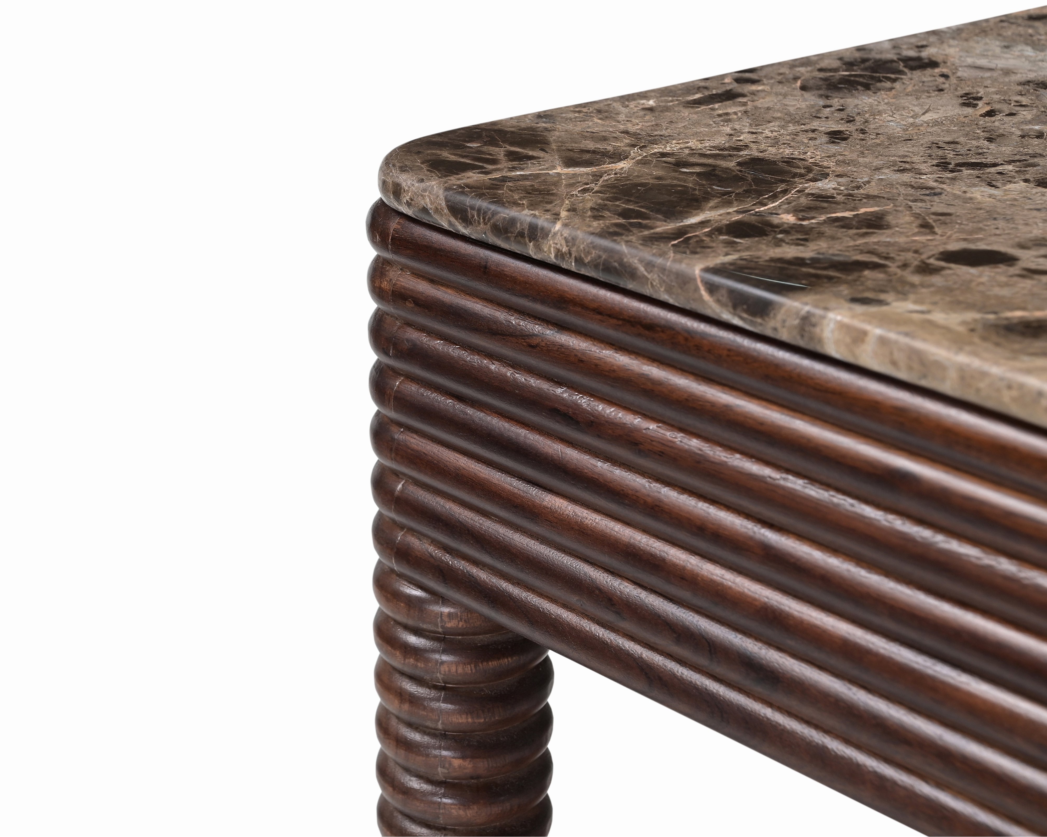 Allure Dark Brown Emperador Marble & Acacia Wood Bedside Table by Liang & Eimil