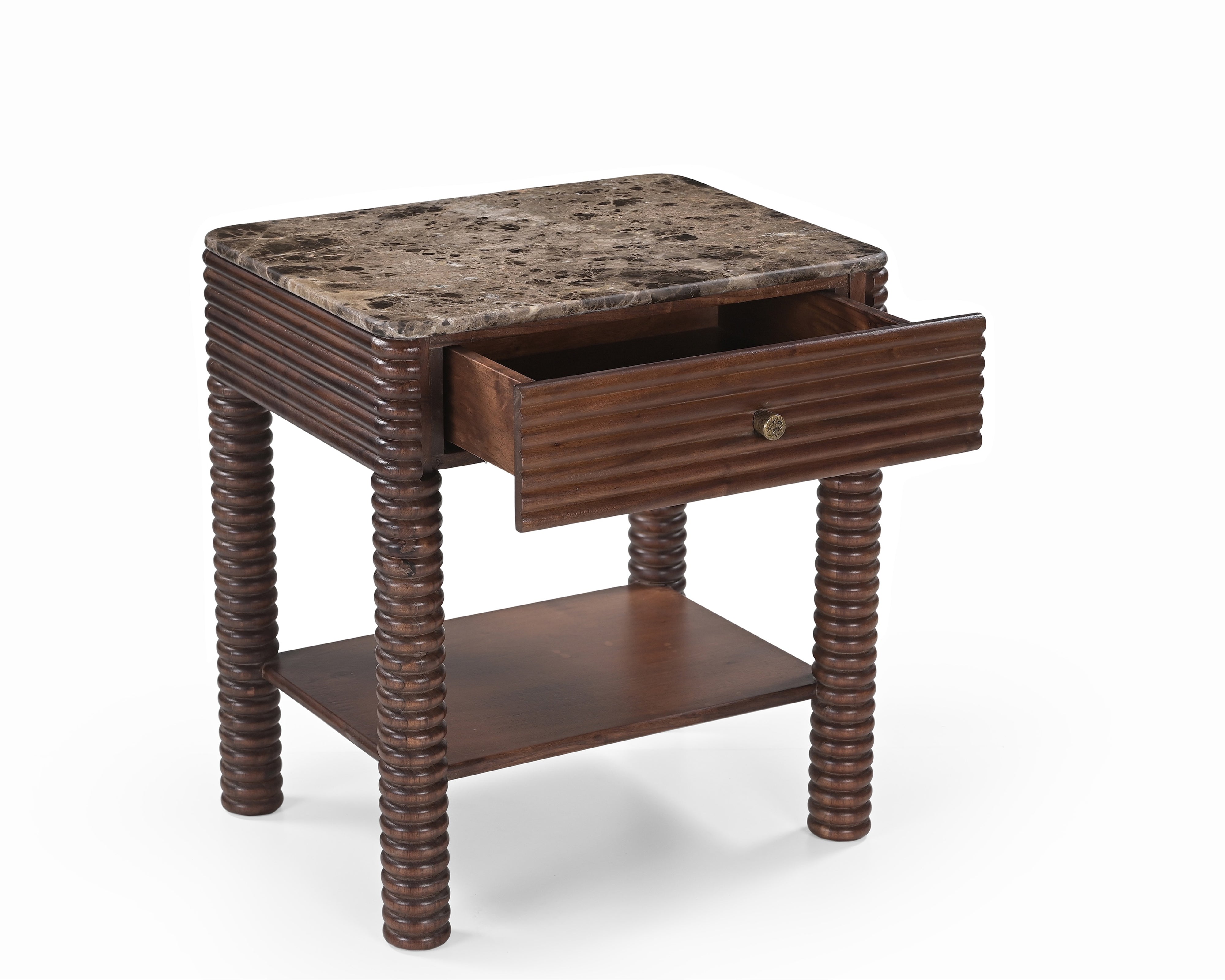 Allure Dark Brown Emperador Marble & Acacia Wood Bedside Table by Liang & Eimil