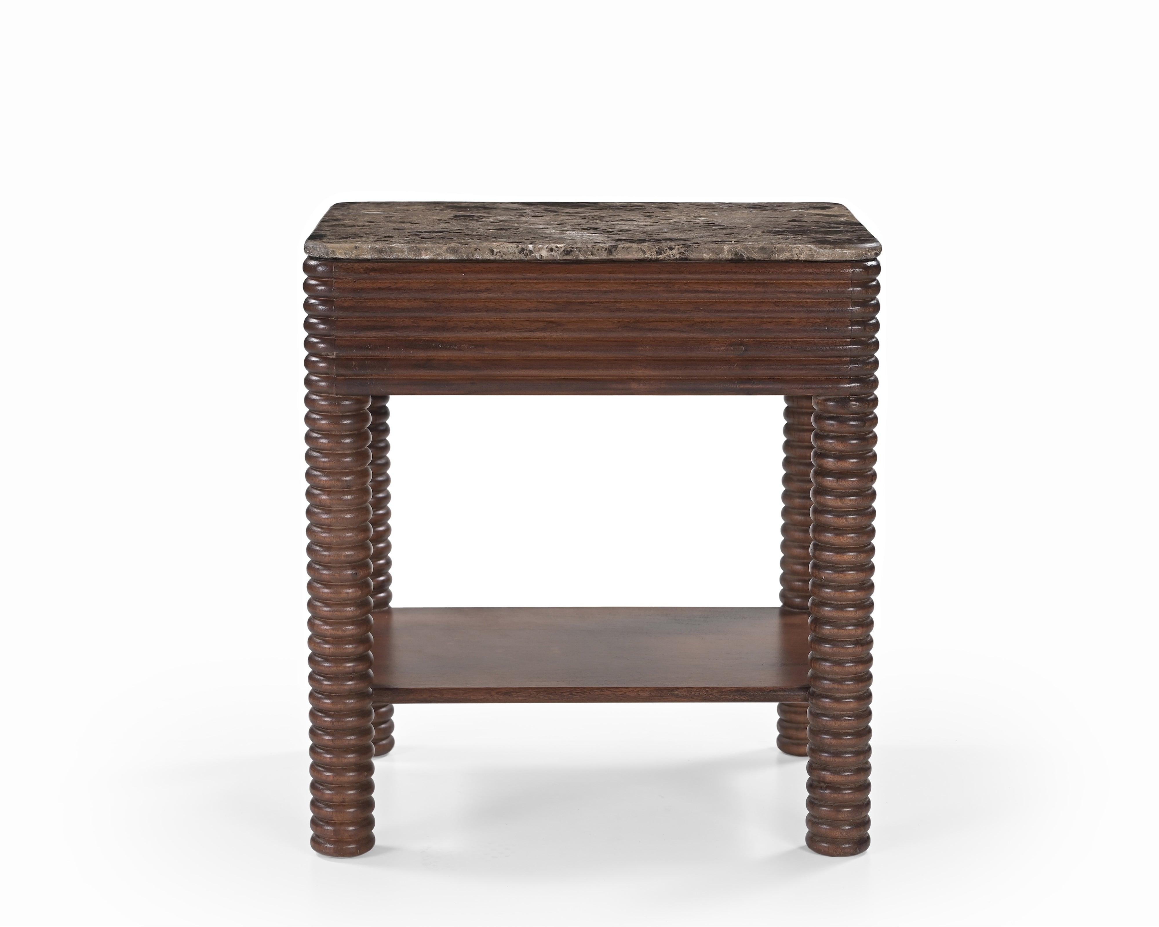 Allure Dark Brown Emperador Marble & Acacia Wood Bedside Table by Liang & Eimil