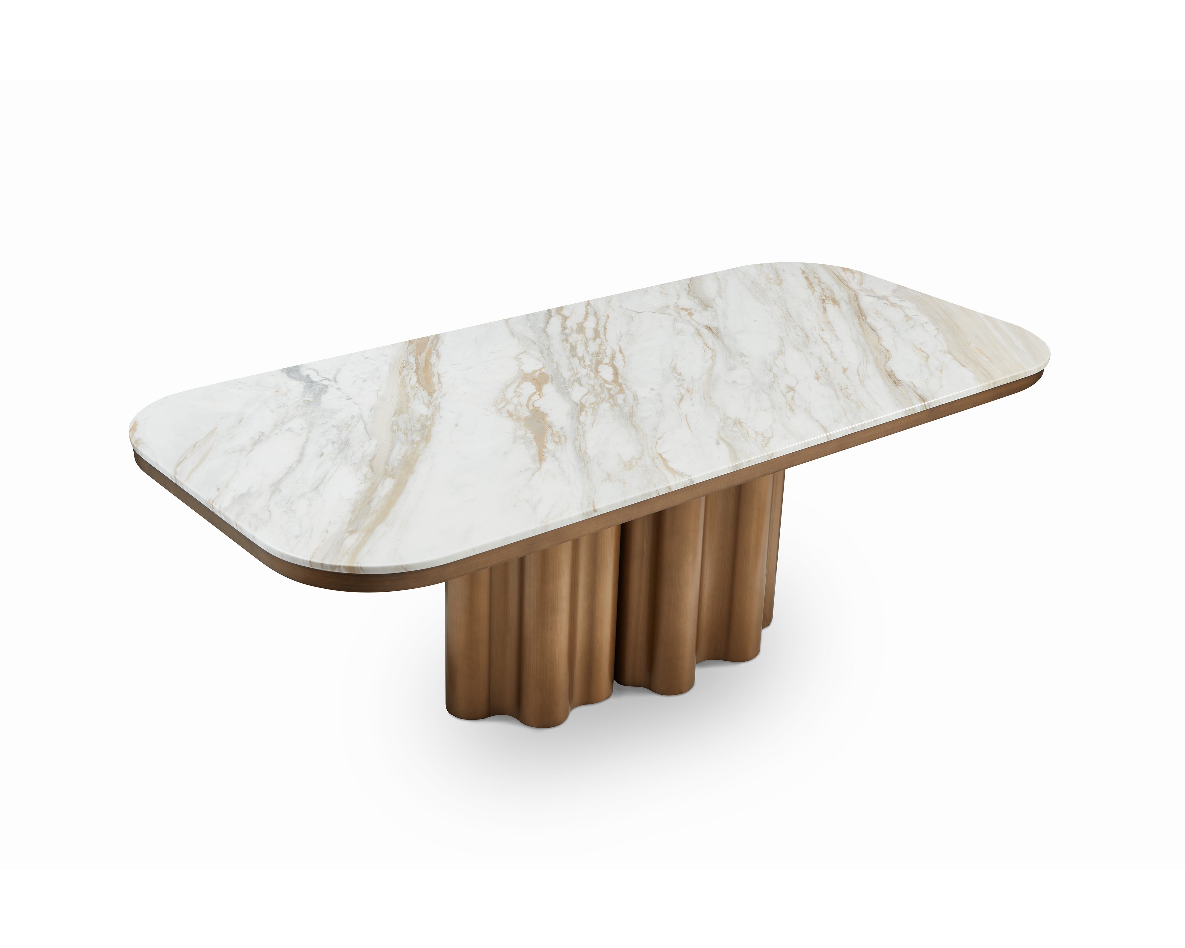 Corinthian Dining Table - Kaka Gold Natural Marble & Hairline Antique Brass by Liang & Eimil