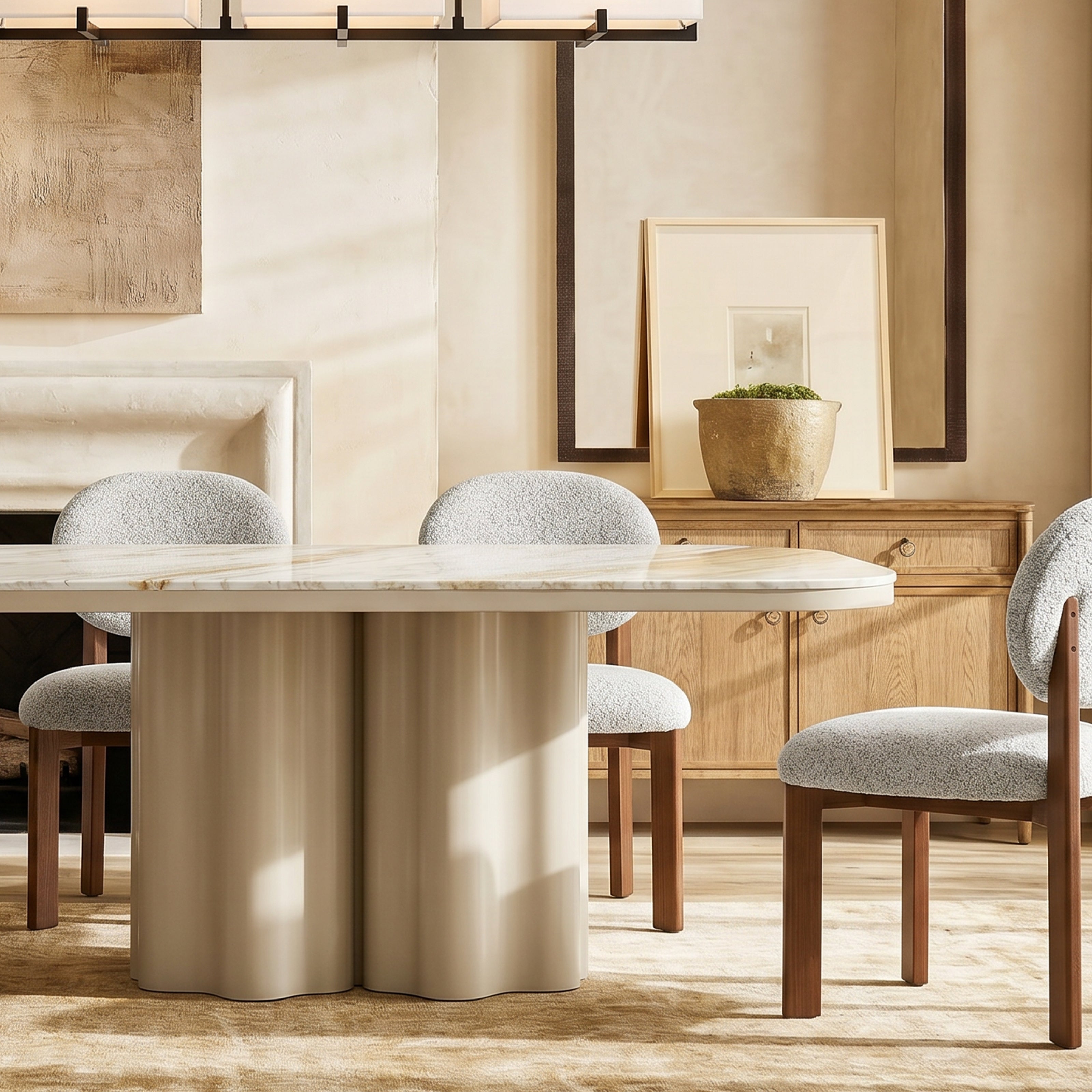 Corinthian Large Dining Table - Kaka Gold Natural Marble & Gloss Ivory by Liang & Eimil