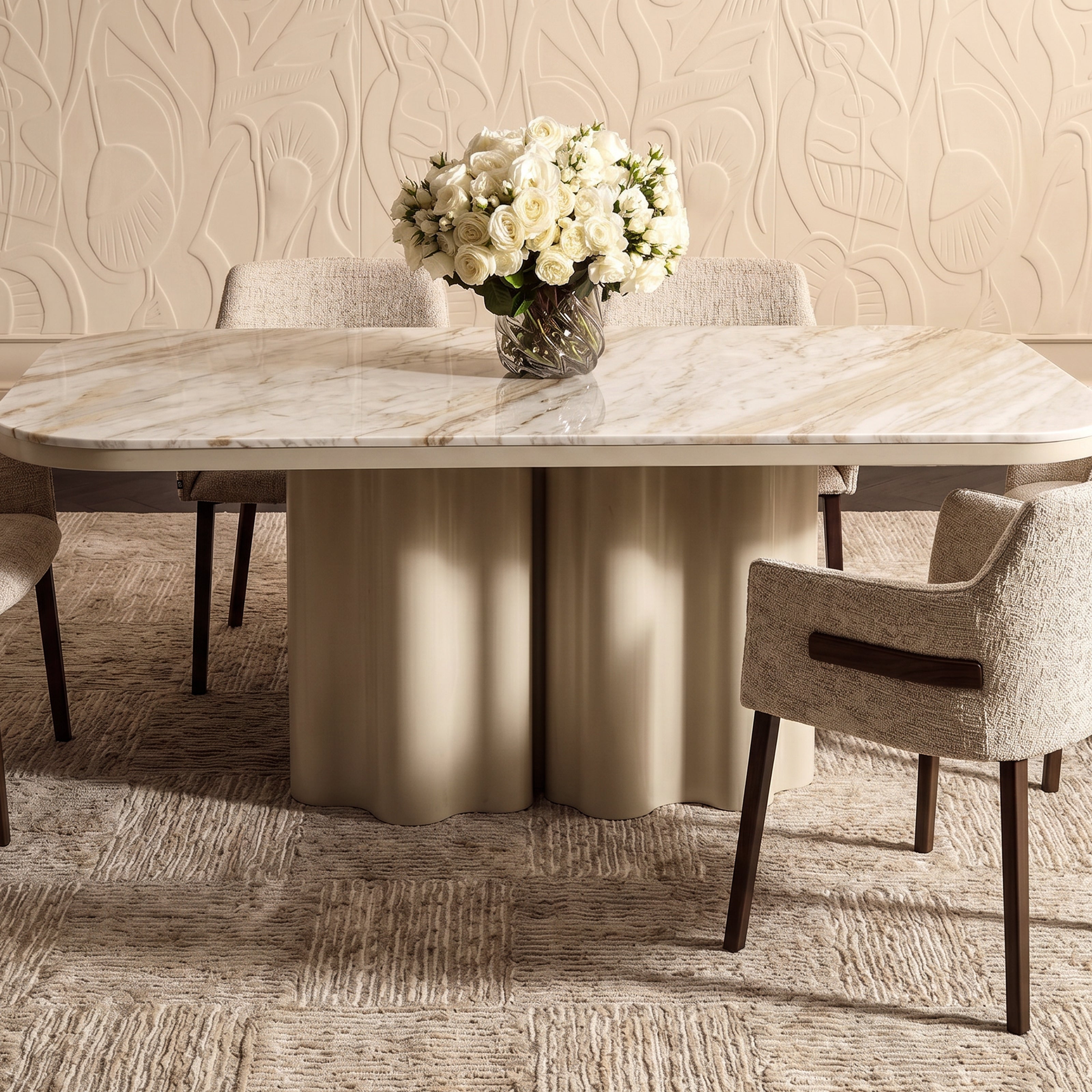 Corinthian Large Dining Table - Kaka Gold Natural Marble & Gloss Ivory by Liang & Eimil