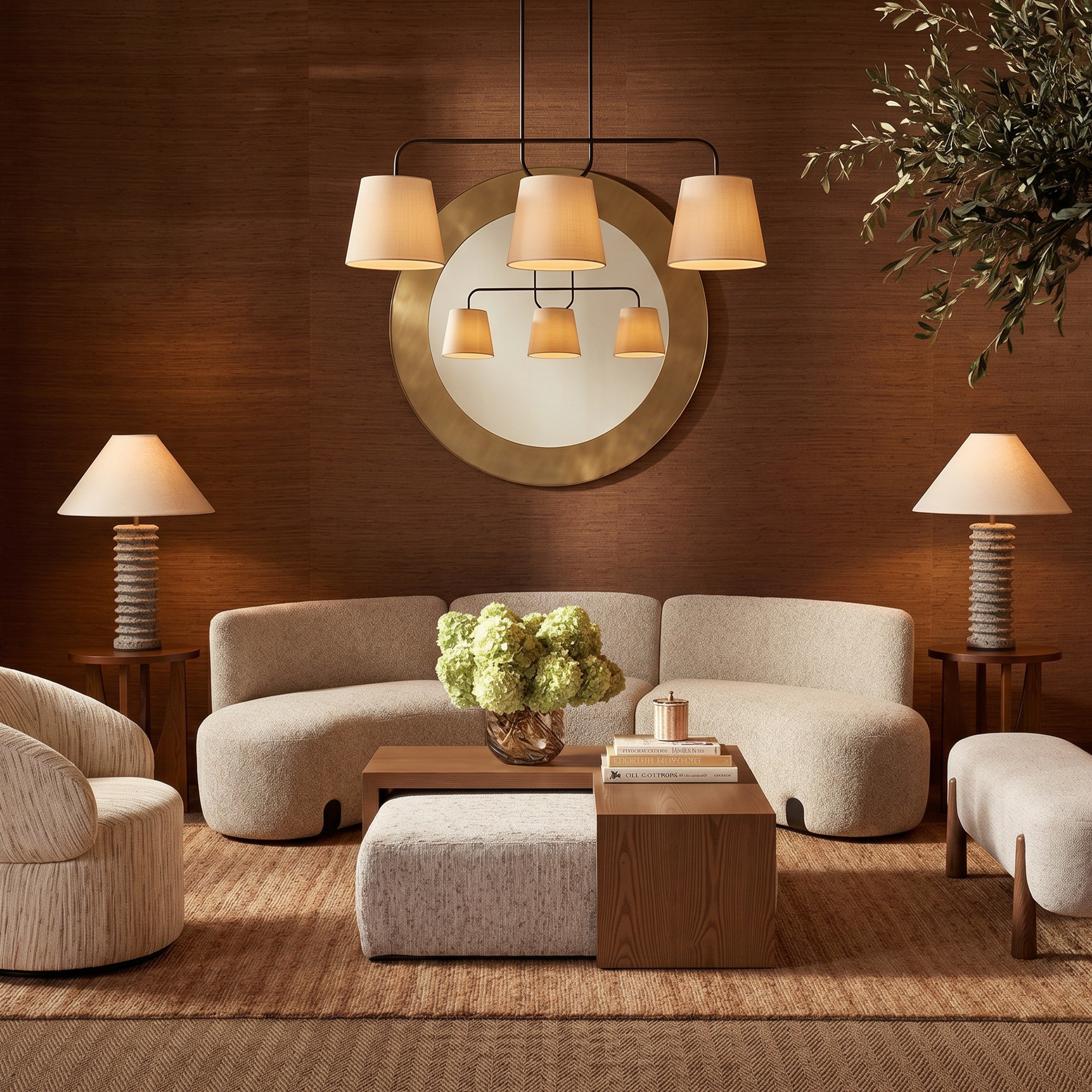 De Voir Black Metal Pendant Ceiling Light with White Linen Shades by Liang & Eimil