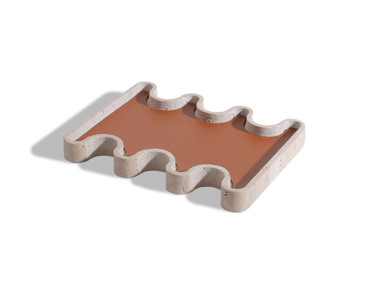 Sahara Tray - Beige Marble with Brown Vegan Leather