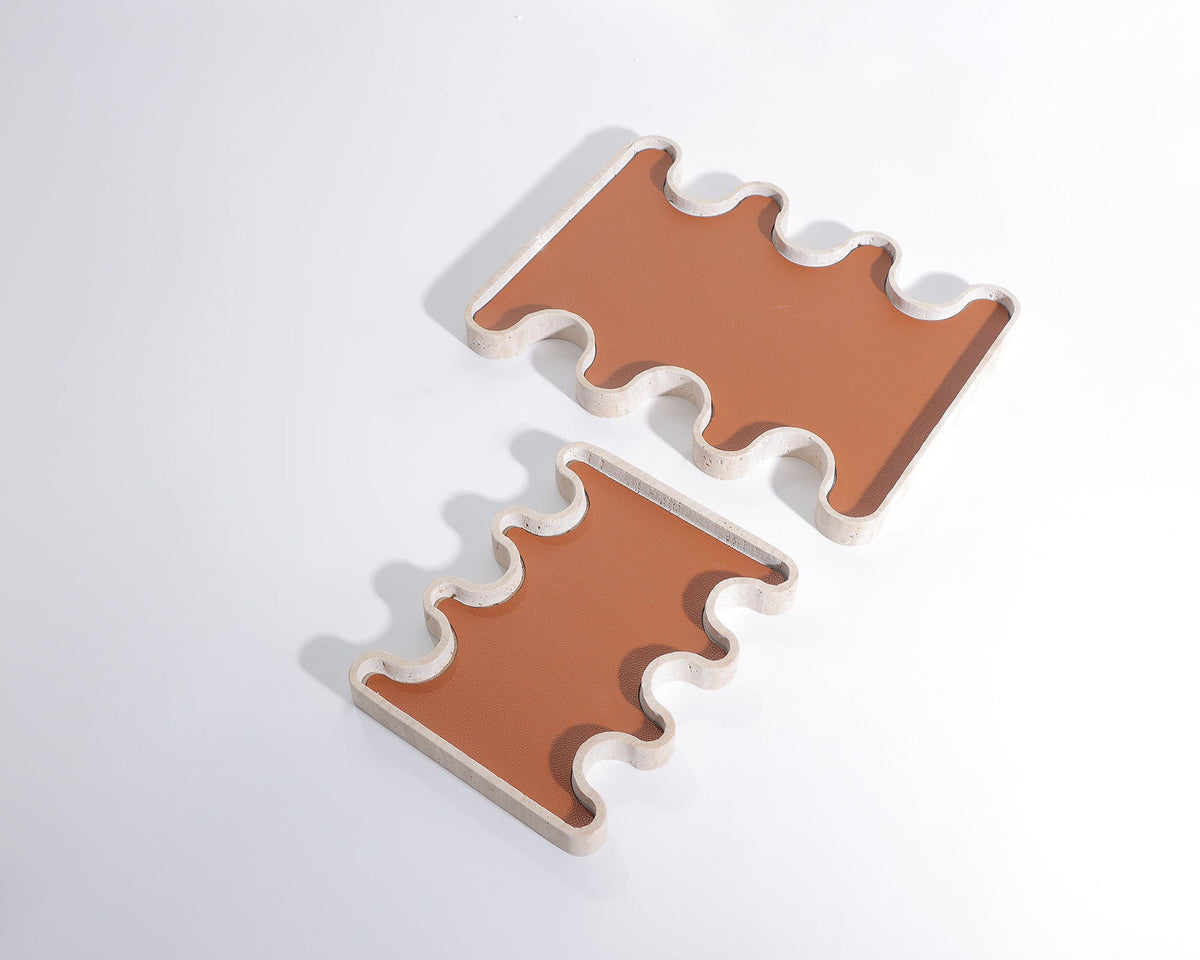 Sahara Tray - Beige Marble with Brown Vegan Leather