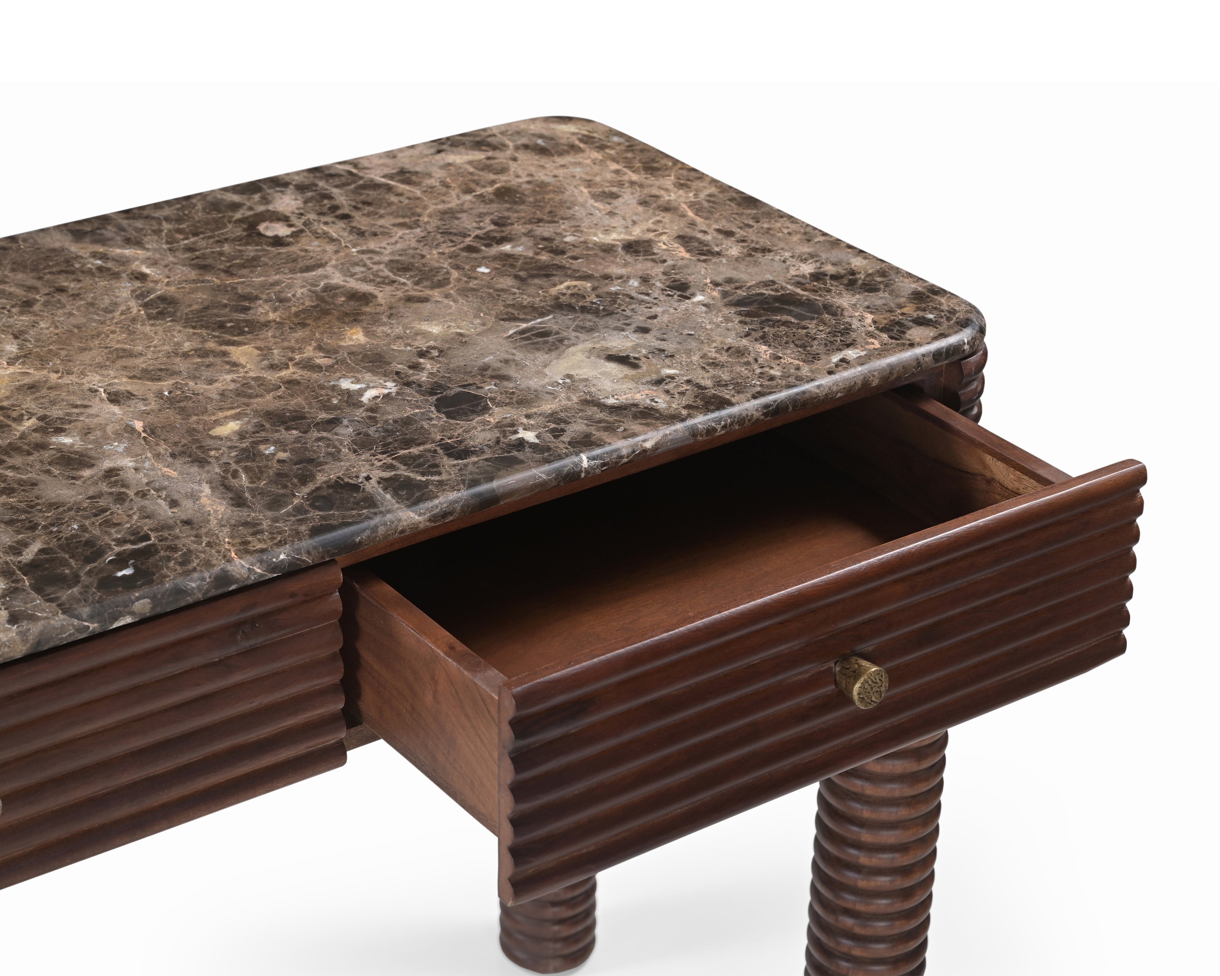 Allure Dark Brown Emperador Marble & Acacia Wood Desk by Liang & Eimil