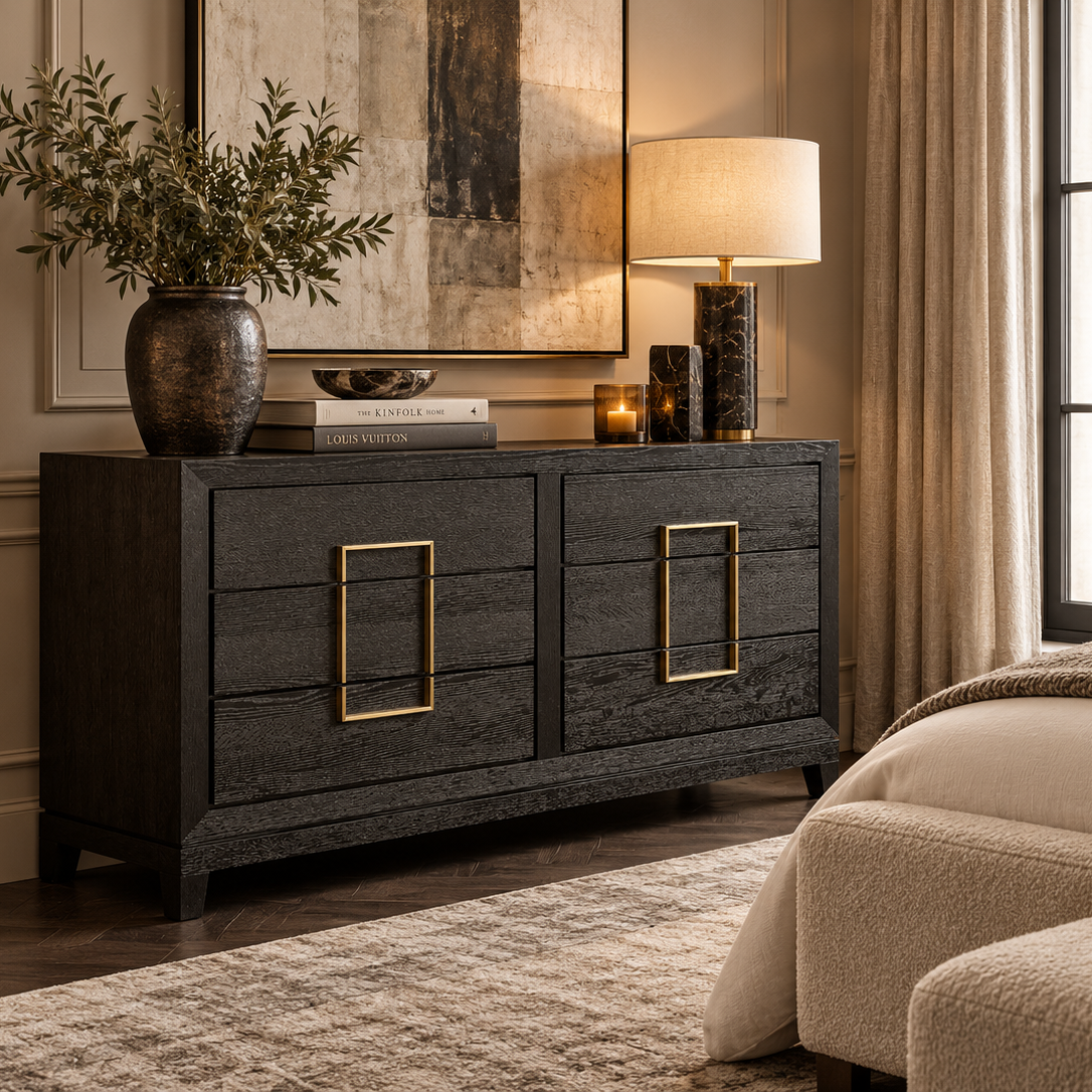 Lucca Dark Brown Oak Chest of Drawers with Gold Handles by Berkeley Designs