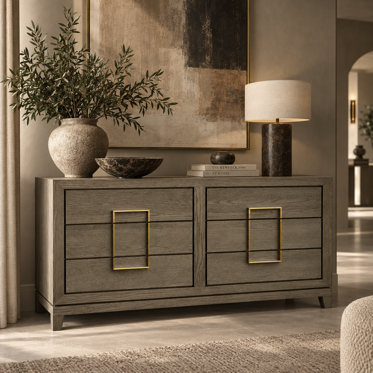 Lucca Grey / Taupe Oak 6 Drawer Gold Chest of Drawers by Berkeley Designs