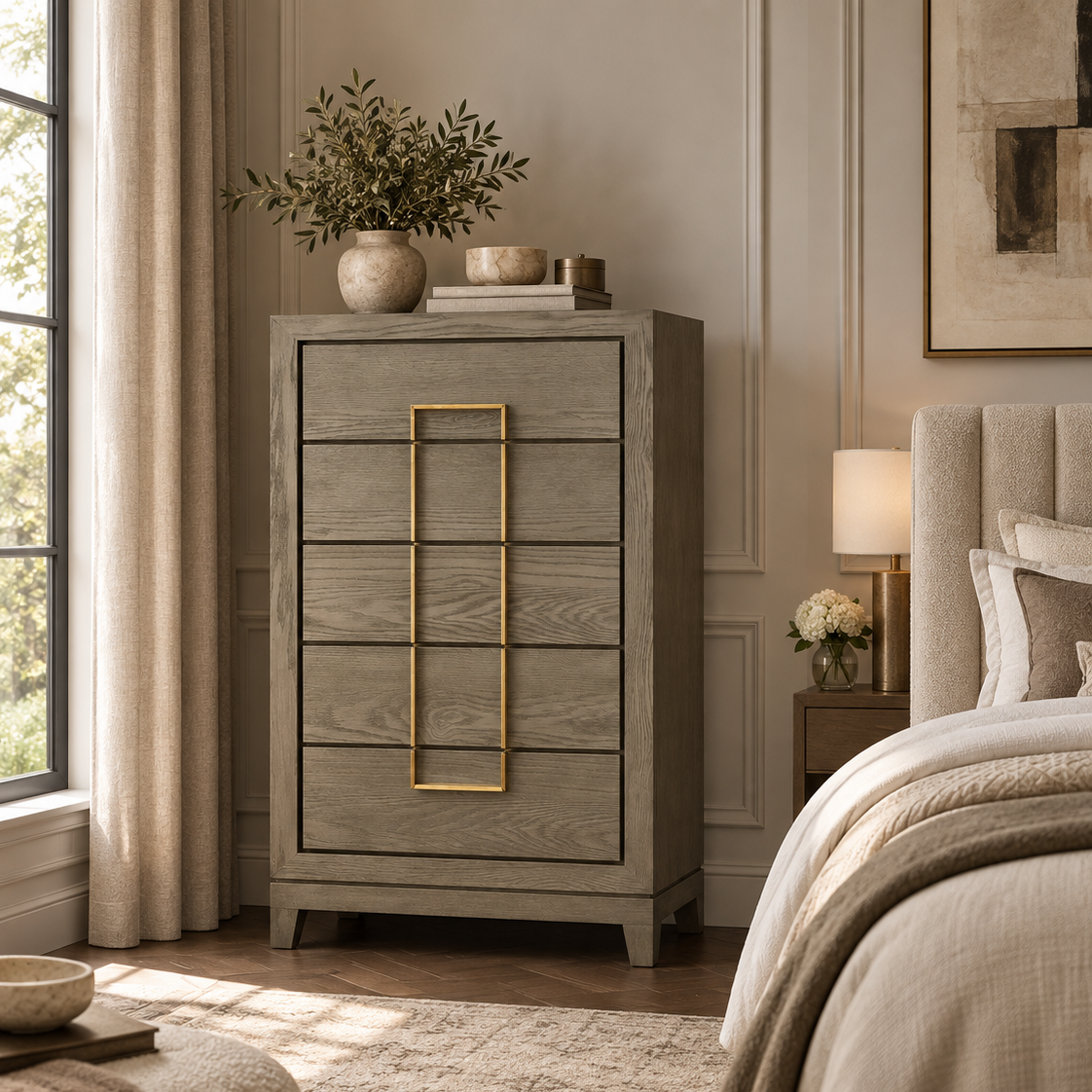 Lucca Grey Oak & Gold Tall Chest of Drawers by Berkeley Designs