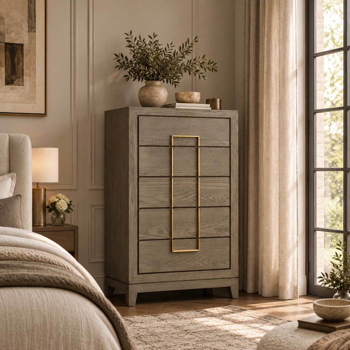 Lucca Grey Oak & Gold Tall Chest of Drawers by Berkeley Designs