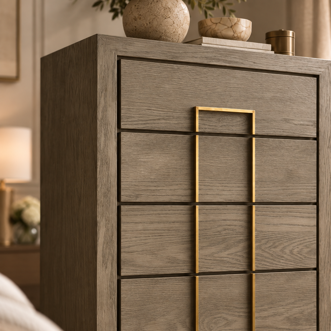 Lucca Grey Oak & Gold Tall Chest of Drawers by Berkeley Designs
