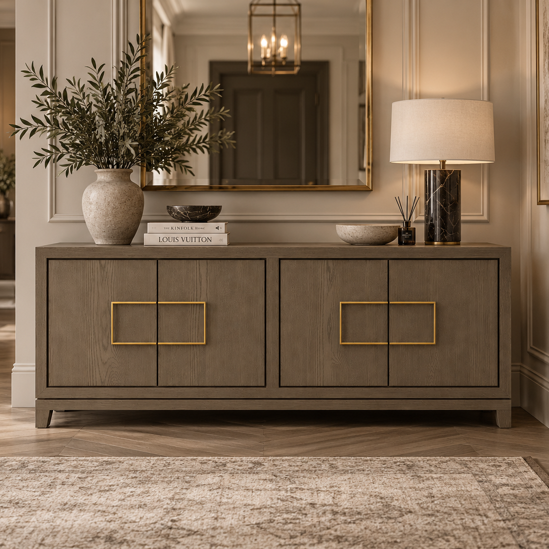 Lucca Grey Oak Veneer Sideboard with Gold Handles by Berkeley Designs