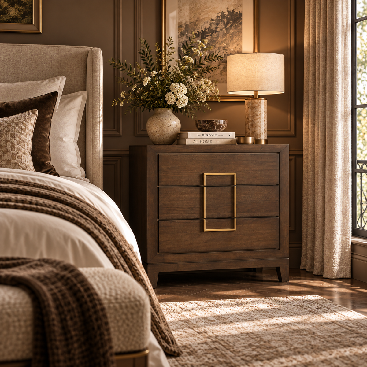 Lucca Walnut & Brushed Brass 3 Drawer Chest by Berkeley Designs