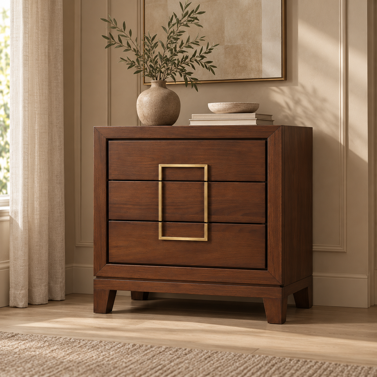 Lucca Walnut 3 & Brass Drawer Chest Berkeley Designs