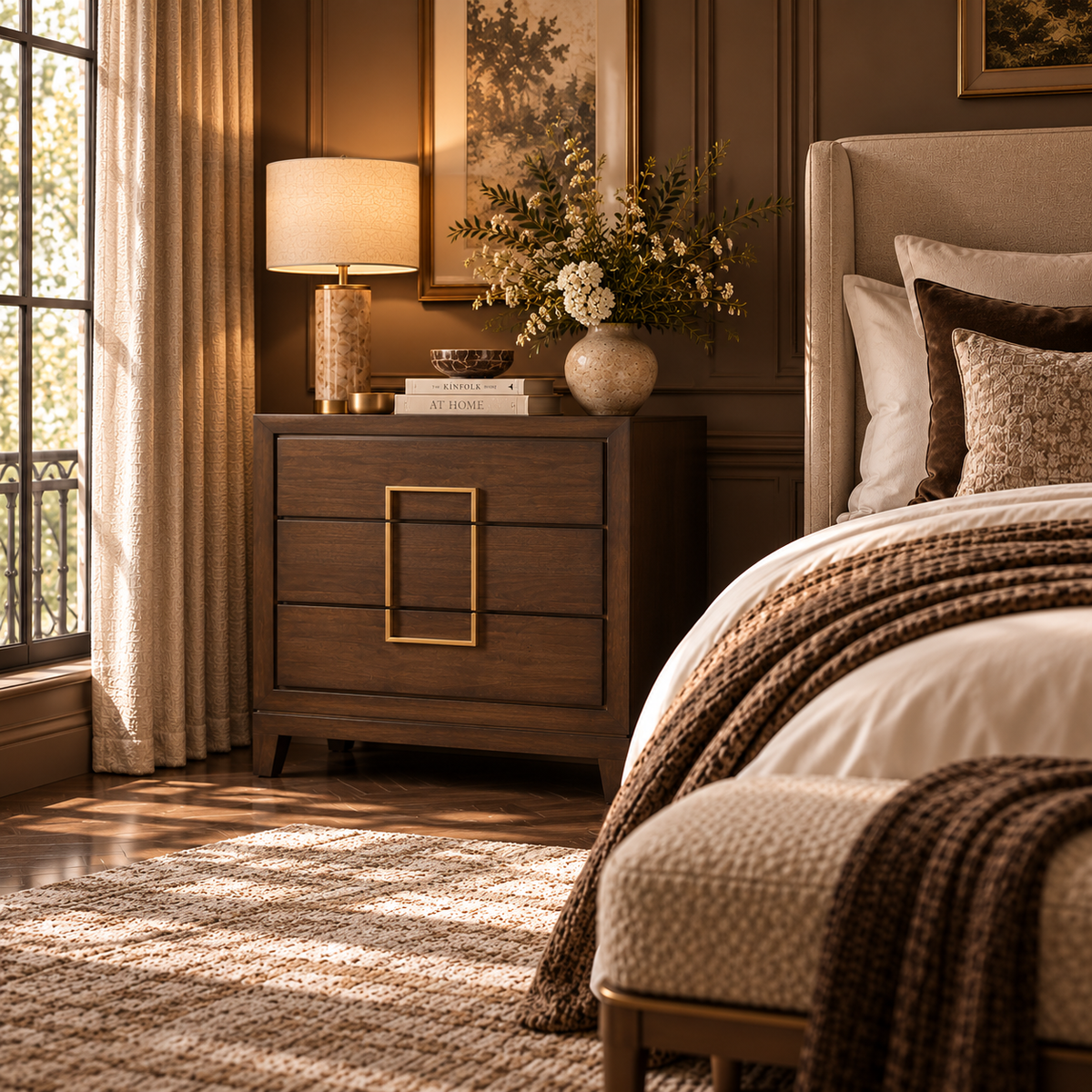 Lucca Walnut & Brushed Brass 3 Drawer Chest by Berkeley Designs
