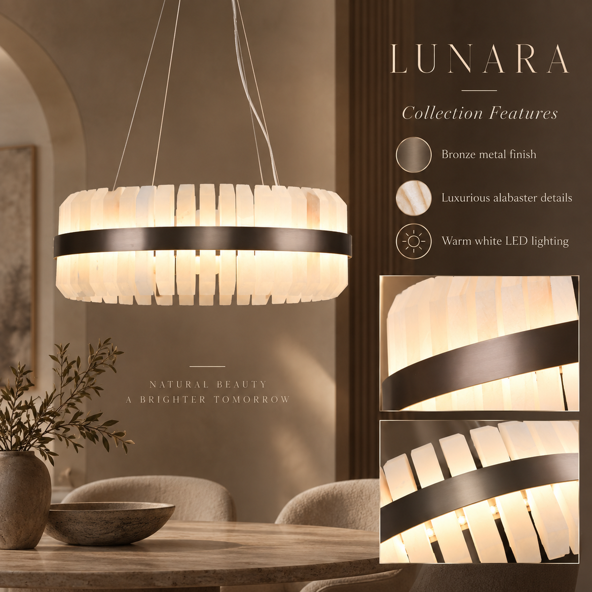 Lunara Bronze & Alabaster Pendant 65cm Decorum Collection