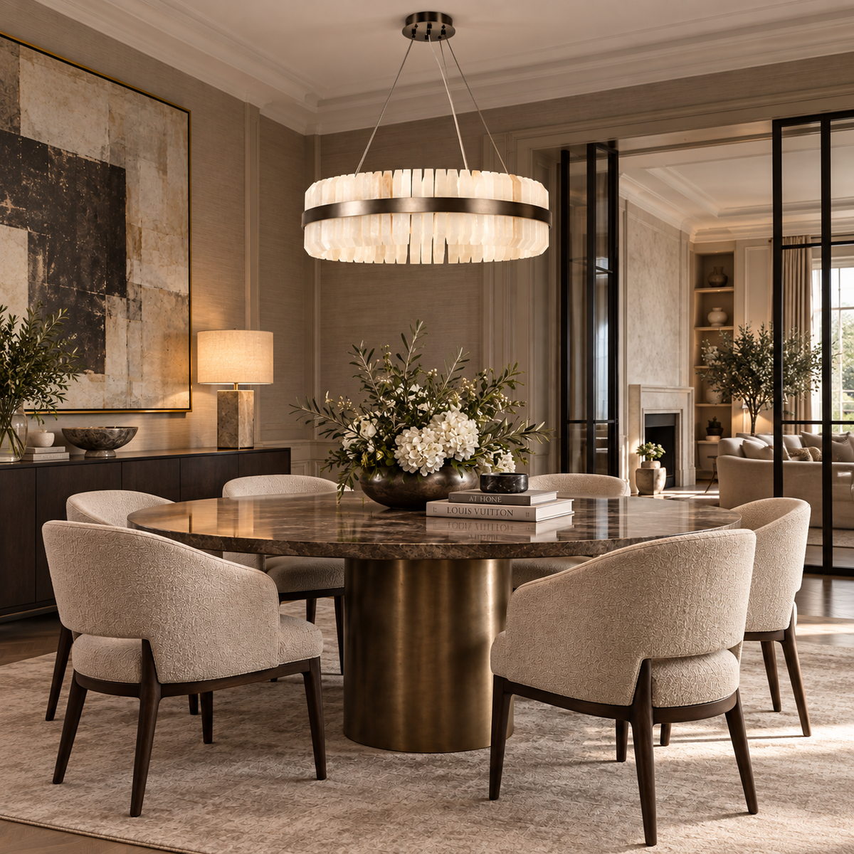 Lunara Bronze & Alabaster Pendant 80cm Decorum Collection