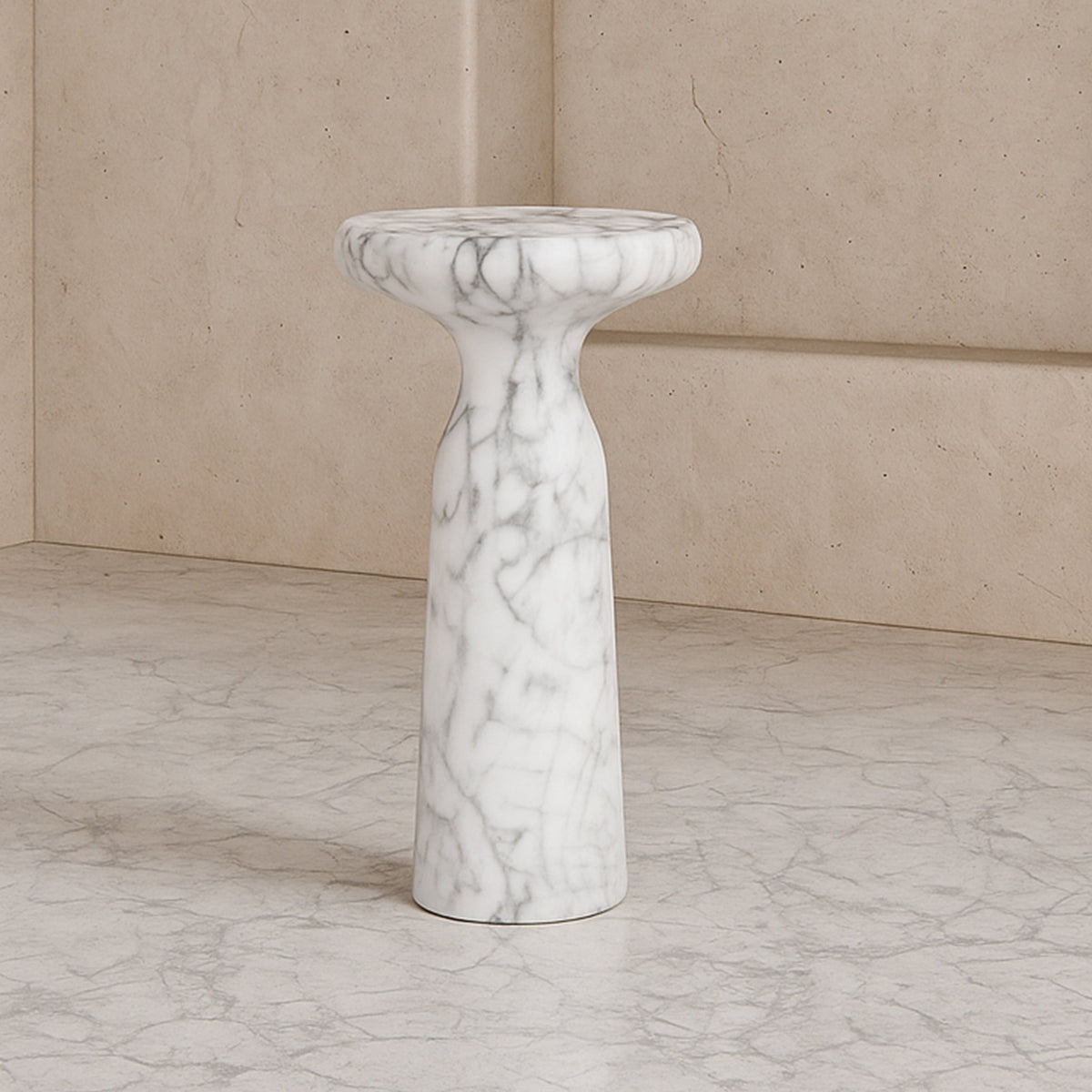 Akali Side Table Large - Carrara White Marble Effect Liang & Eimil
