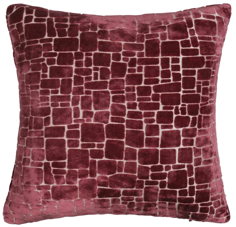 Bergen Cut Velvet Abstract Squares Cushion - Wine Malini