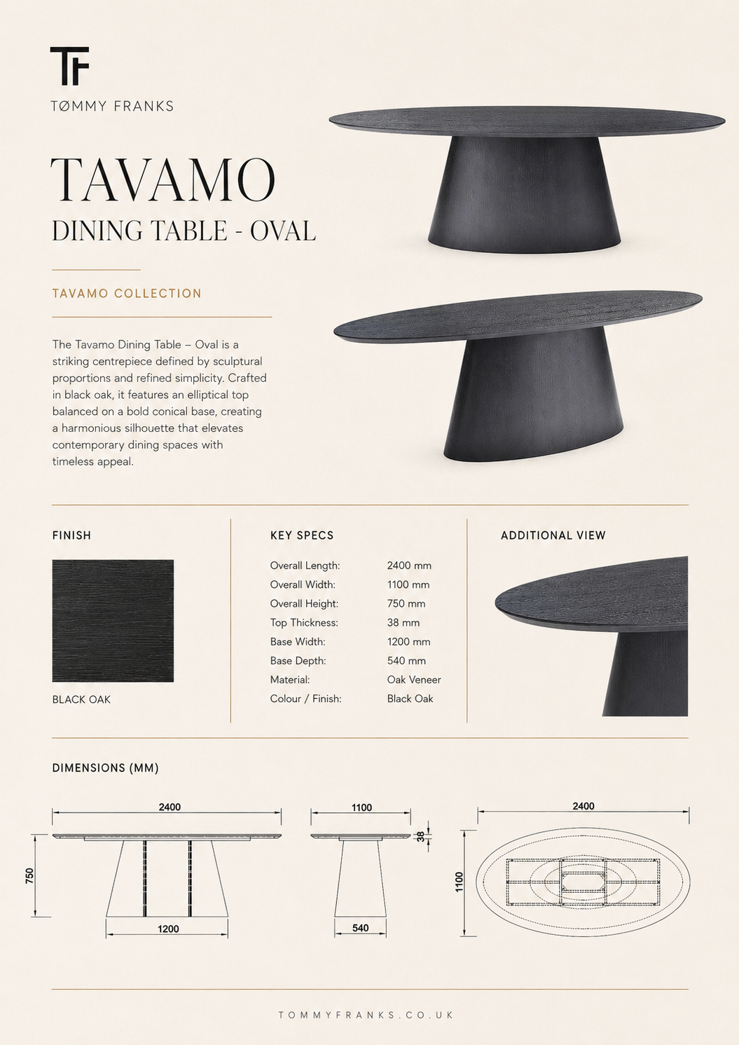 Tavamo Oval Black Oak Dining Table Tommy Franks