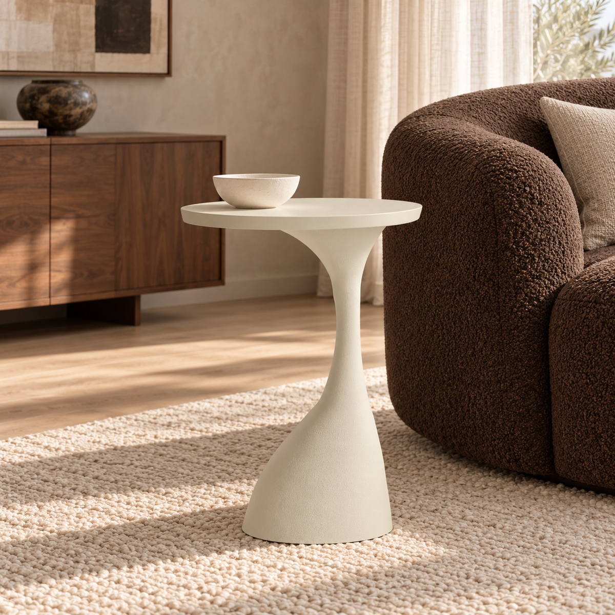 Macau Matt Cream Side Table - Small Light & Living