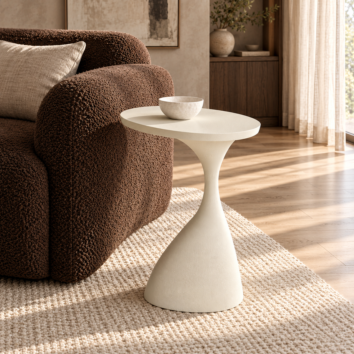 Macau Matt Cream Side Table - Large Light & Living
