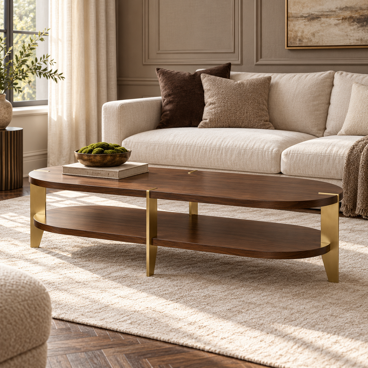 Malibu Coffee Table Walnut Wood Veneer & Brass Frame Berkeley Designs