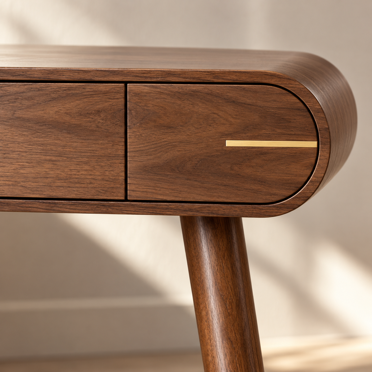 Malibu Console Table Walnut Wood with Brass Handles & Legs Berkeley Designs