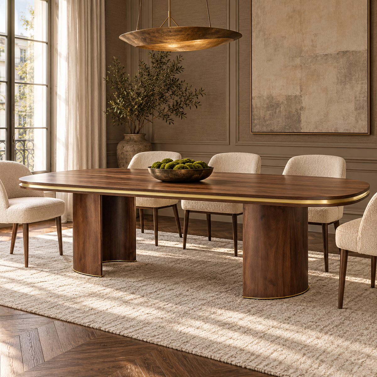 Malibu Dining Table in Natrual Walnut and Brass - 240 cm Berkeley Designs