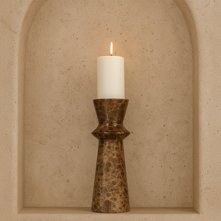 Melora Dark Brown Marble Candle Holder by Liang & Eimil