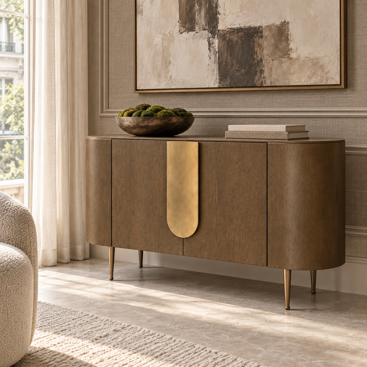 Napa Sideboard in Textured Carmel Oak Wood with Bronze Handles - 2 Door Berkeley Designs