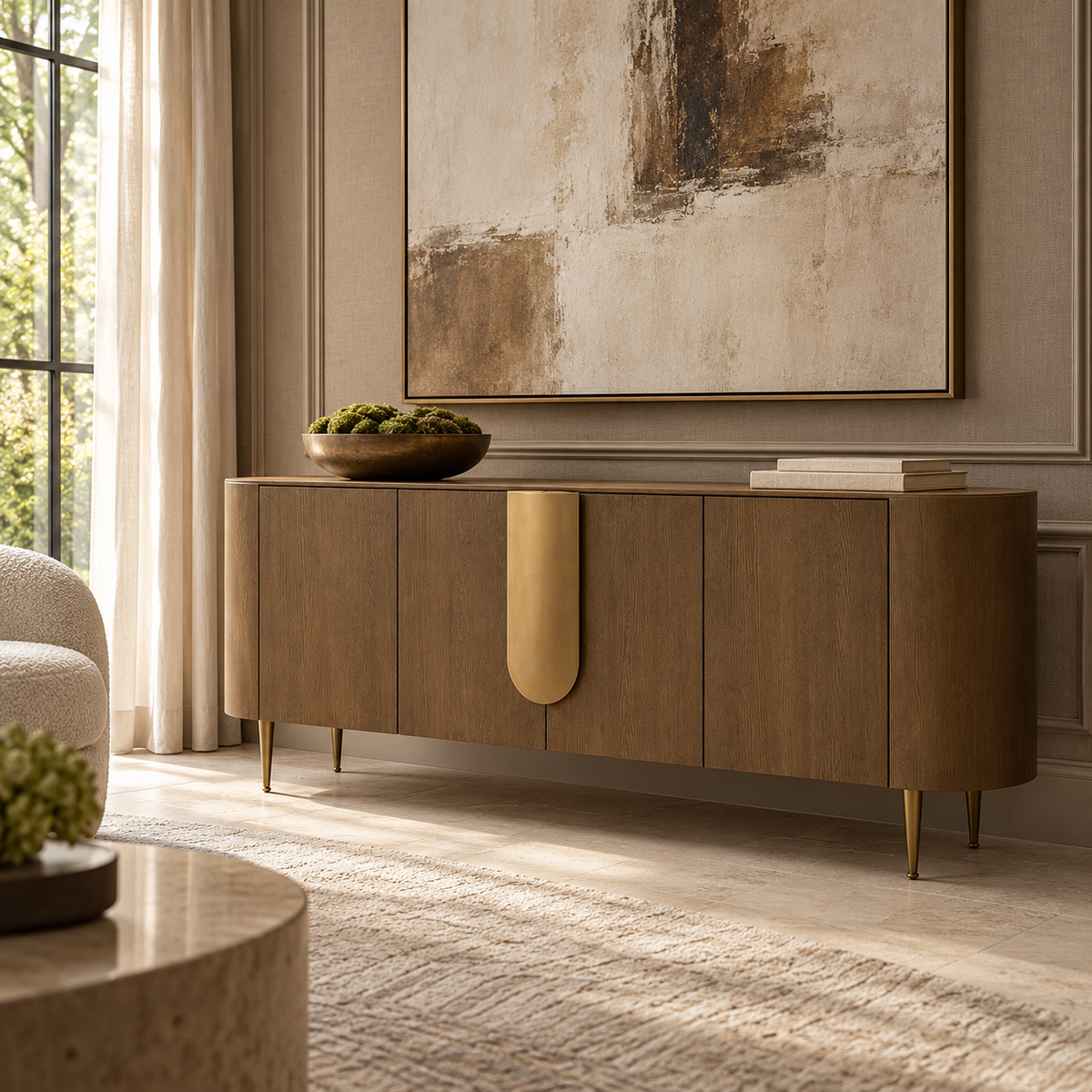 Napa Sideboard in Textured Carmel Oak Wood with Bronze Handles Berkeley Designs