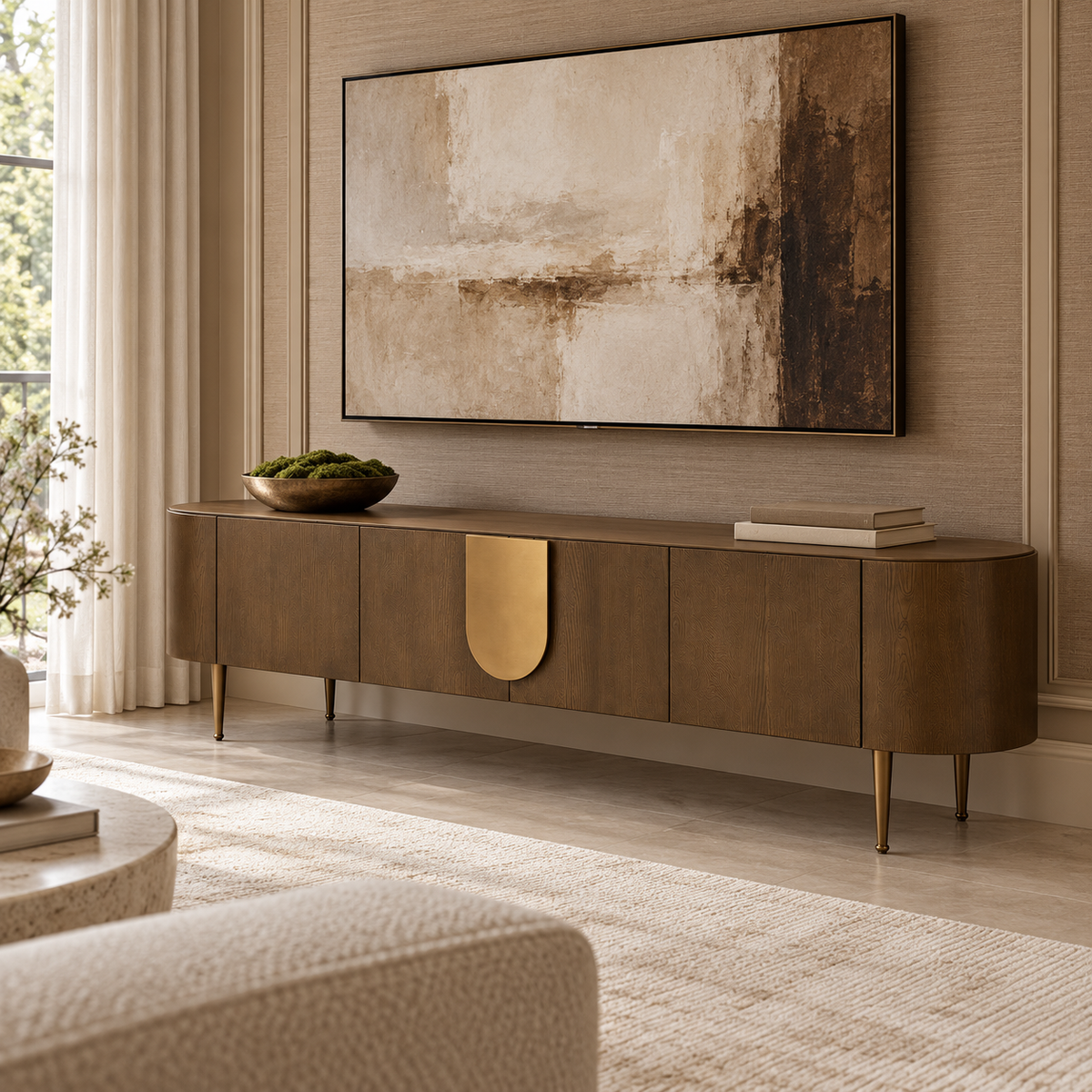 Napa Textured Carmel Oak Media Unit with Bronze Handles Berkeley Designs