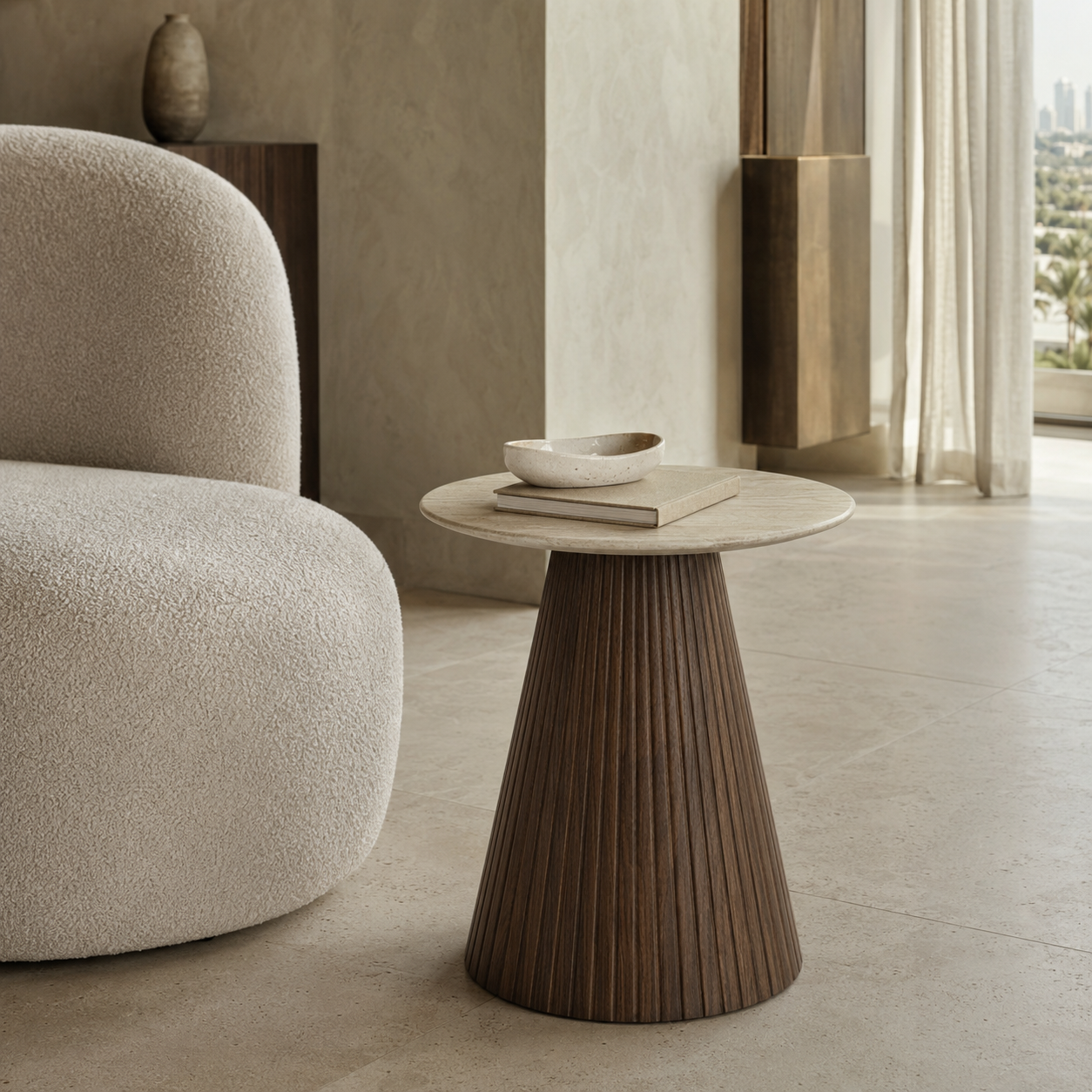 Milan Brown Walnut & Marble Side Table by Berkeley Designs