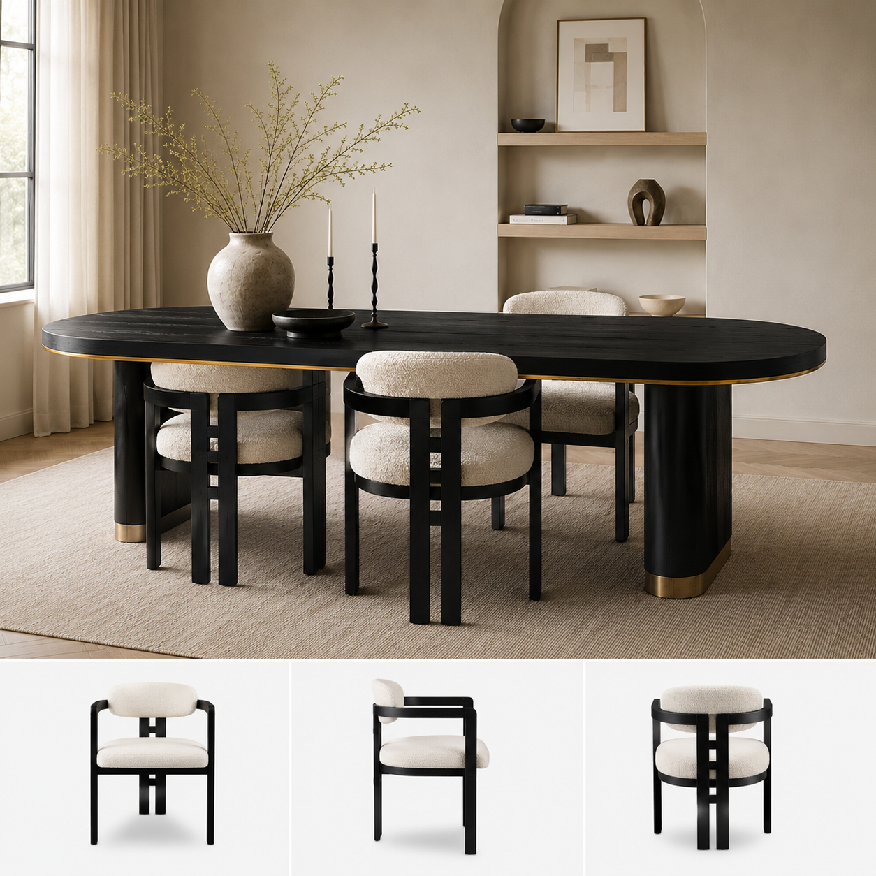 Neo Matt Black Oak & Boucle Sand Fabric Chair Liang & Eimil