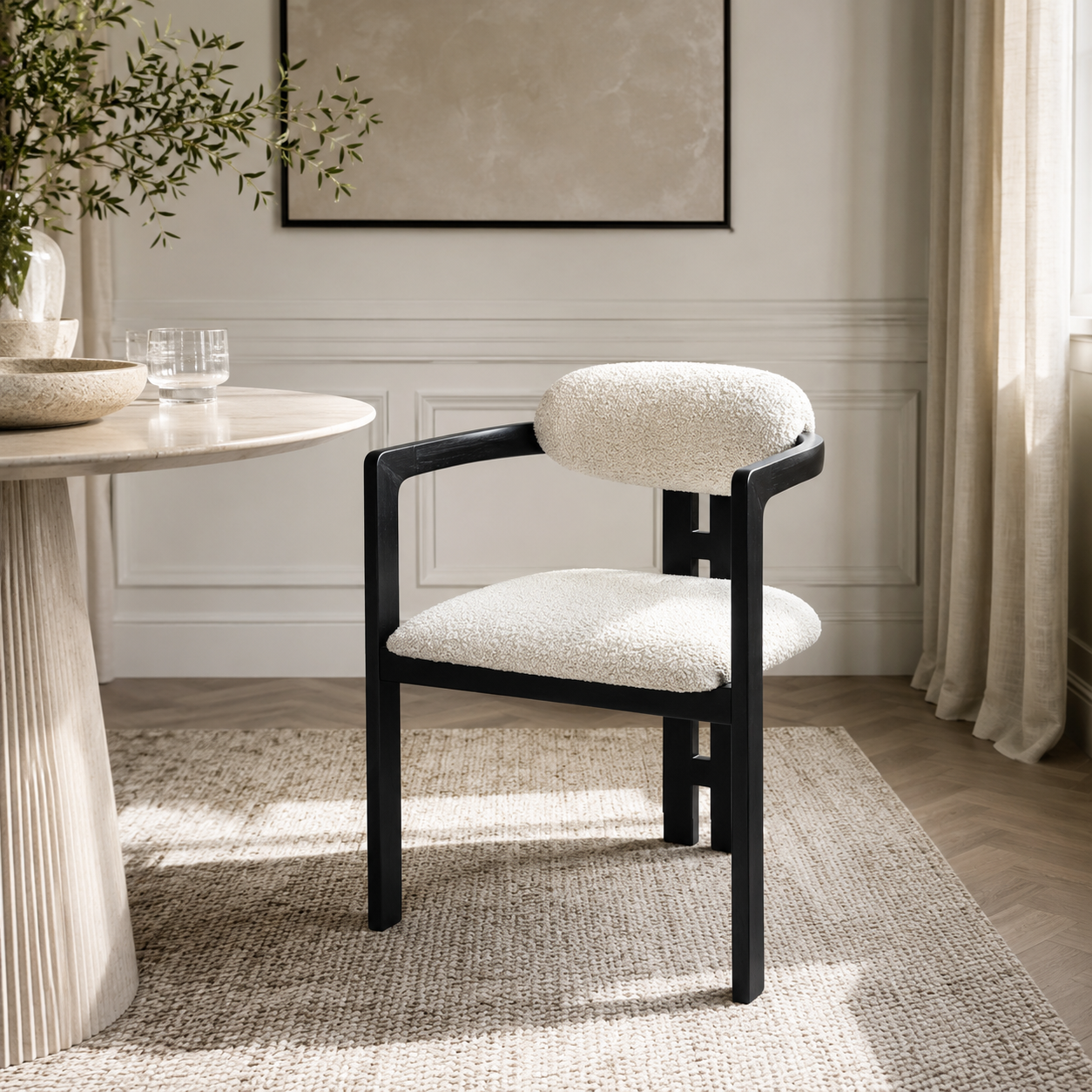 Neo Matt Black Oak & Boucle Sand Fabric Chair Liang & Eimil