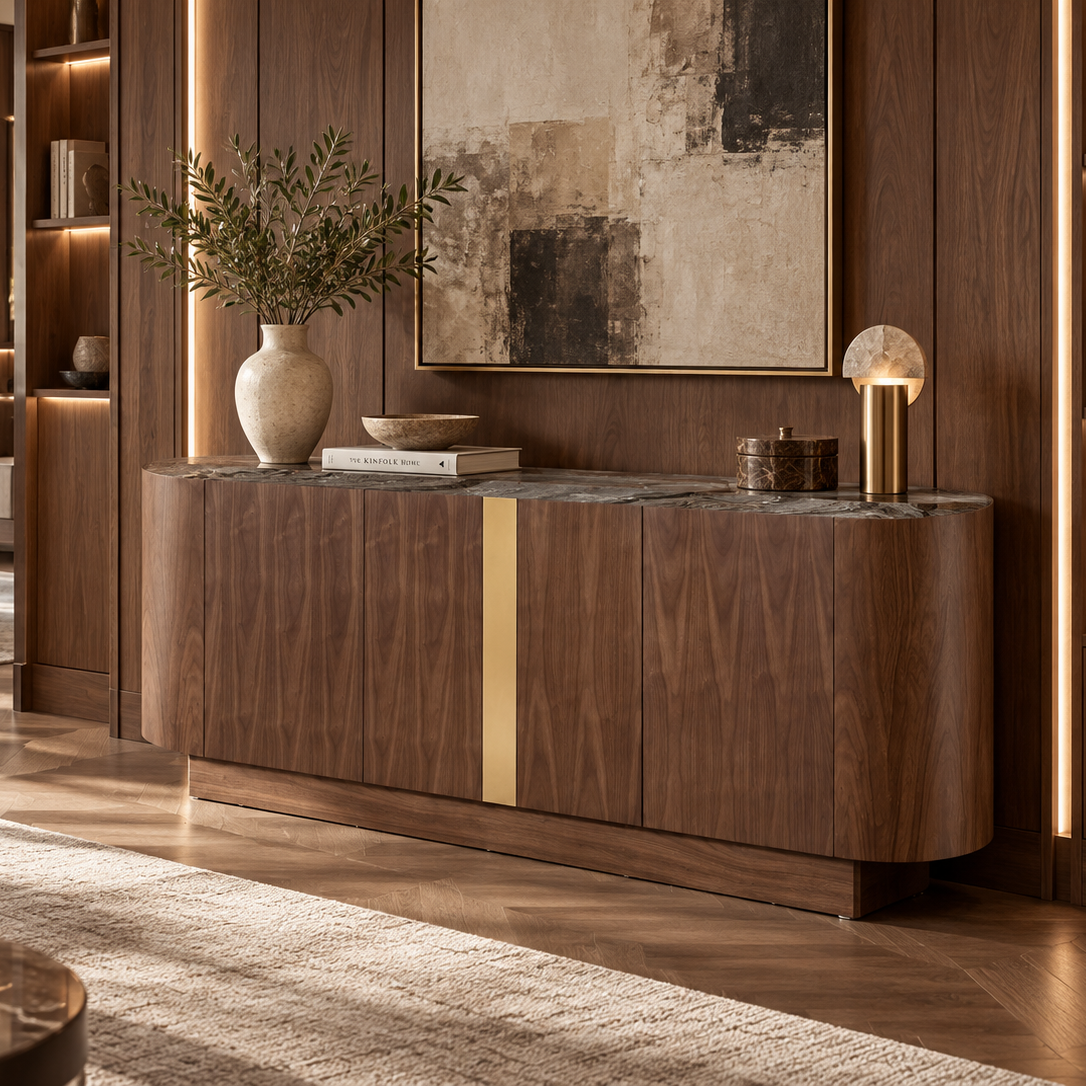 Oslo Brown Walnut Veneer Ceramic Sideboard by Berkeley Designs