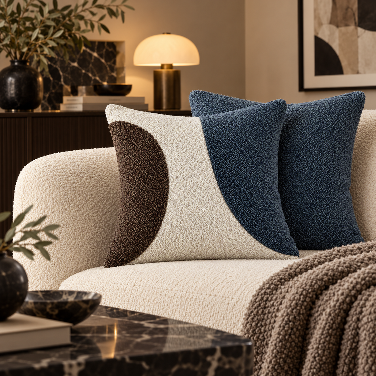 Otto Navy Boucle Abstract Circle Cushion 45 cm x 45 cm Malini